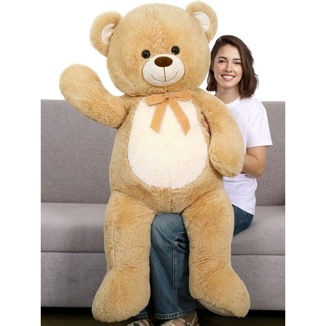 Tezituor 52" Giant Teddy Bear Stuffed Animals Human Size Bear with White Belly Plush Toy Muiteiur