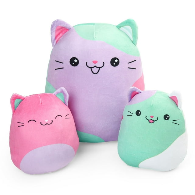 LotFancy Cute Cat Plush Pillow, 12" and 7'', Squishy Kitty Stuffed Animal Gift for Kids Boys Girls LotFancy