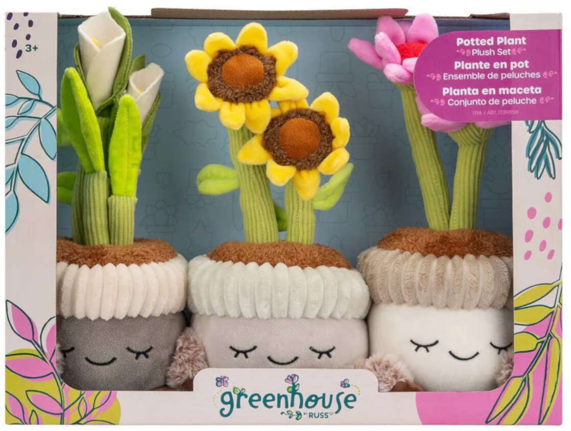 Greenhouse by Russ Potted Plant Echinacea, Sunflower & Peace Lily Plush Set Jazwares