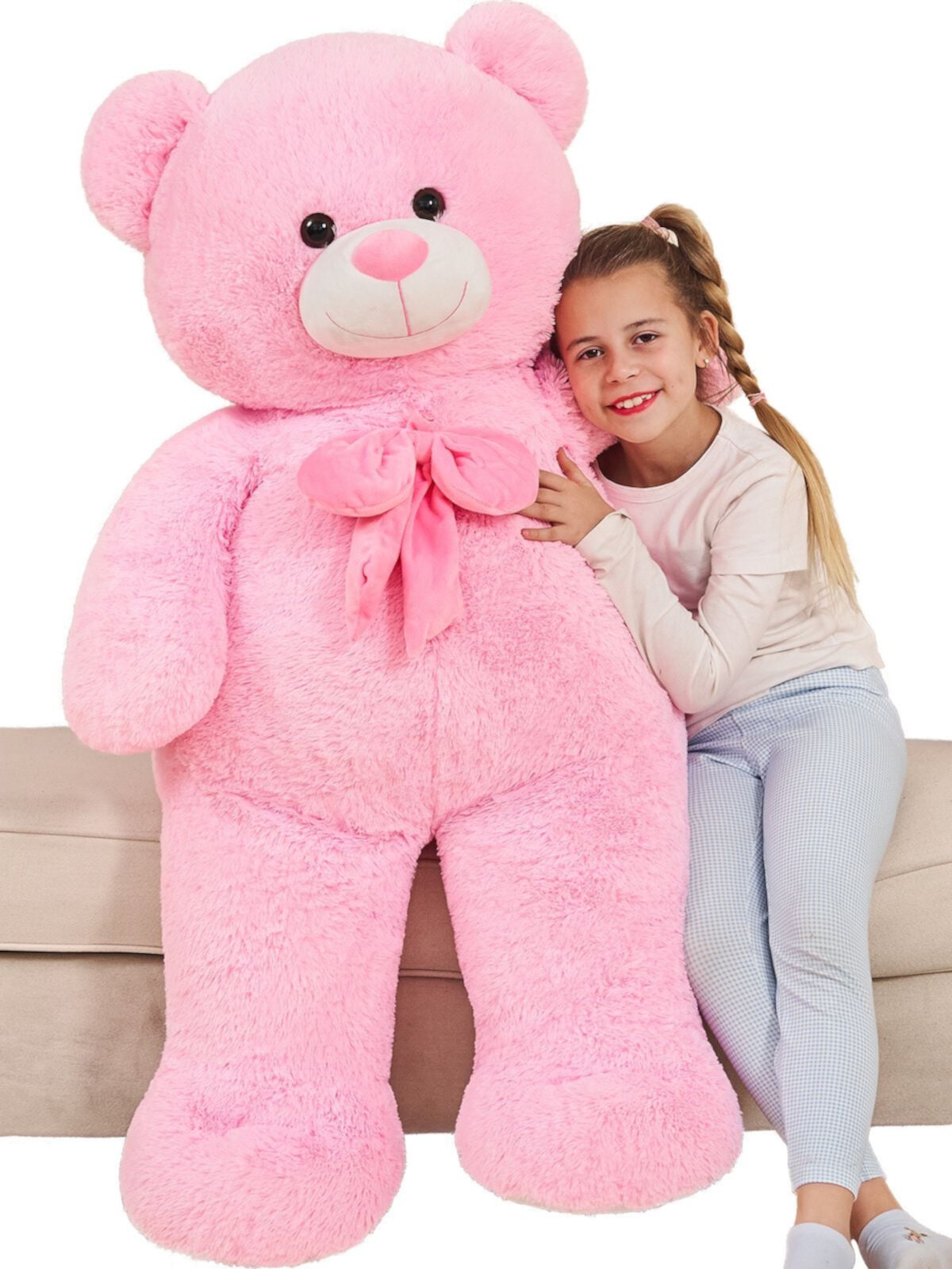 Tezituor 4ft Giant Teddy Bear Stuffed Animal 47" Big Teddy Bear with Bow Plush Toy Muiteiur