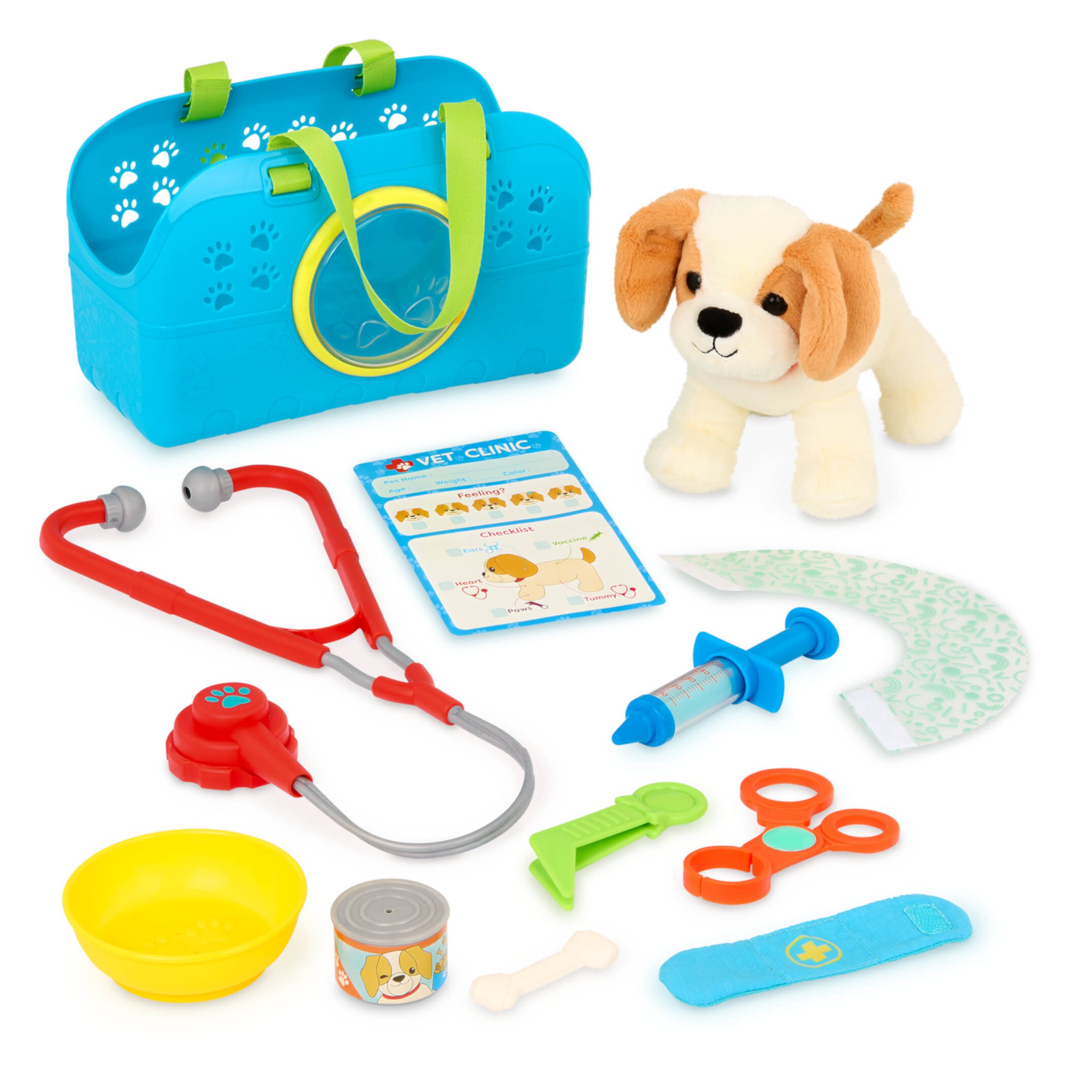 Battat Happy Puppy Vet Set with Plush Dog and 10 Plastic Accessories, Toddler and Preschool Toys Battat