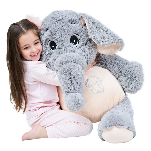 IKASA Giant Elephant Stuffed Animal Plush Toy,Large Jumbo Elephant 39" Gray Huge Cute Soft Toys,Big Size Fluffy Plushy Fat Oversized Plushie,Gifts for Girls Boys Girlfriend Children IKASA