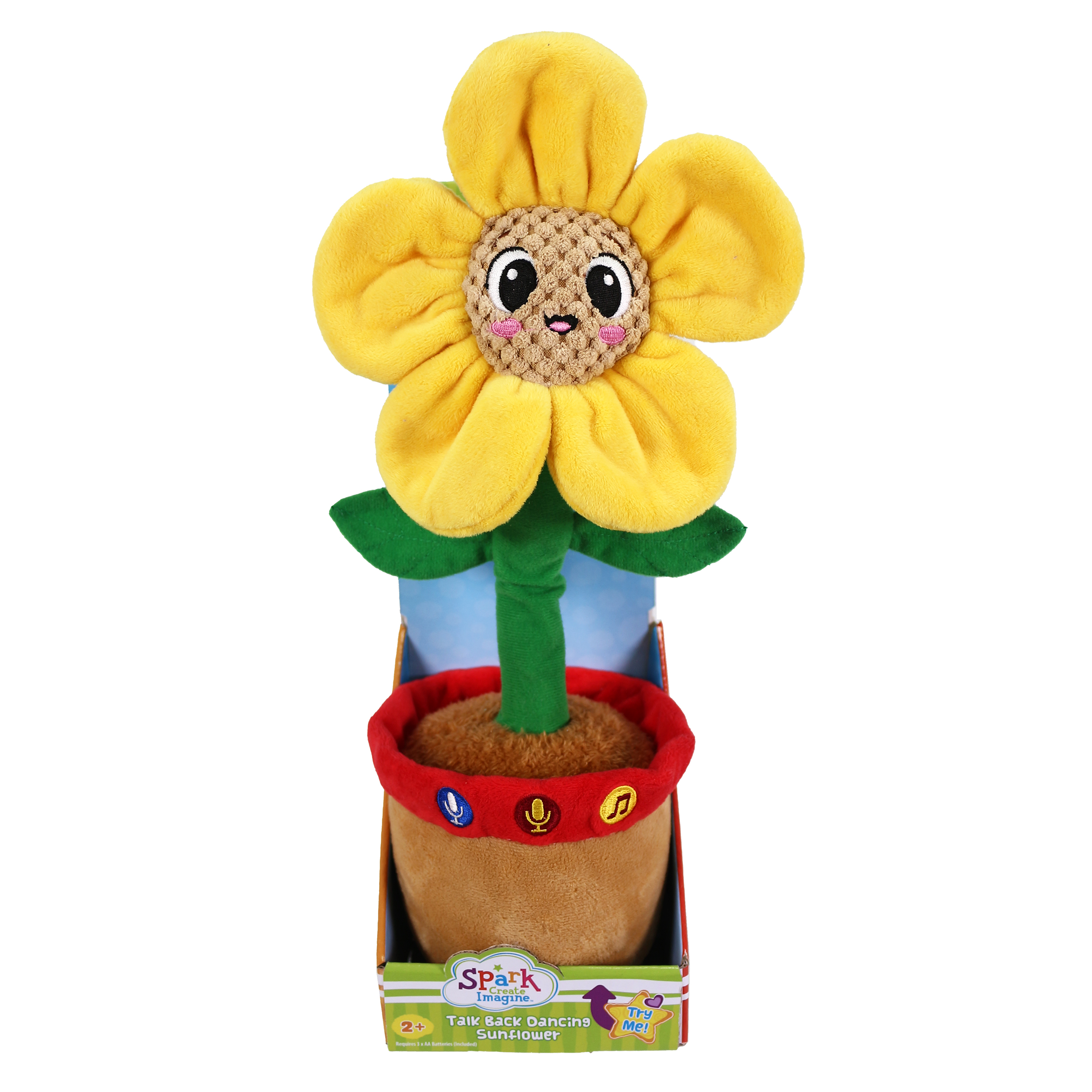 Spark Create Imagine Learning Bilingual Talking and Dancing Plush Sunflower, 14 inch, Light Features, Repeats What You Say Spark Create Imagine