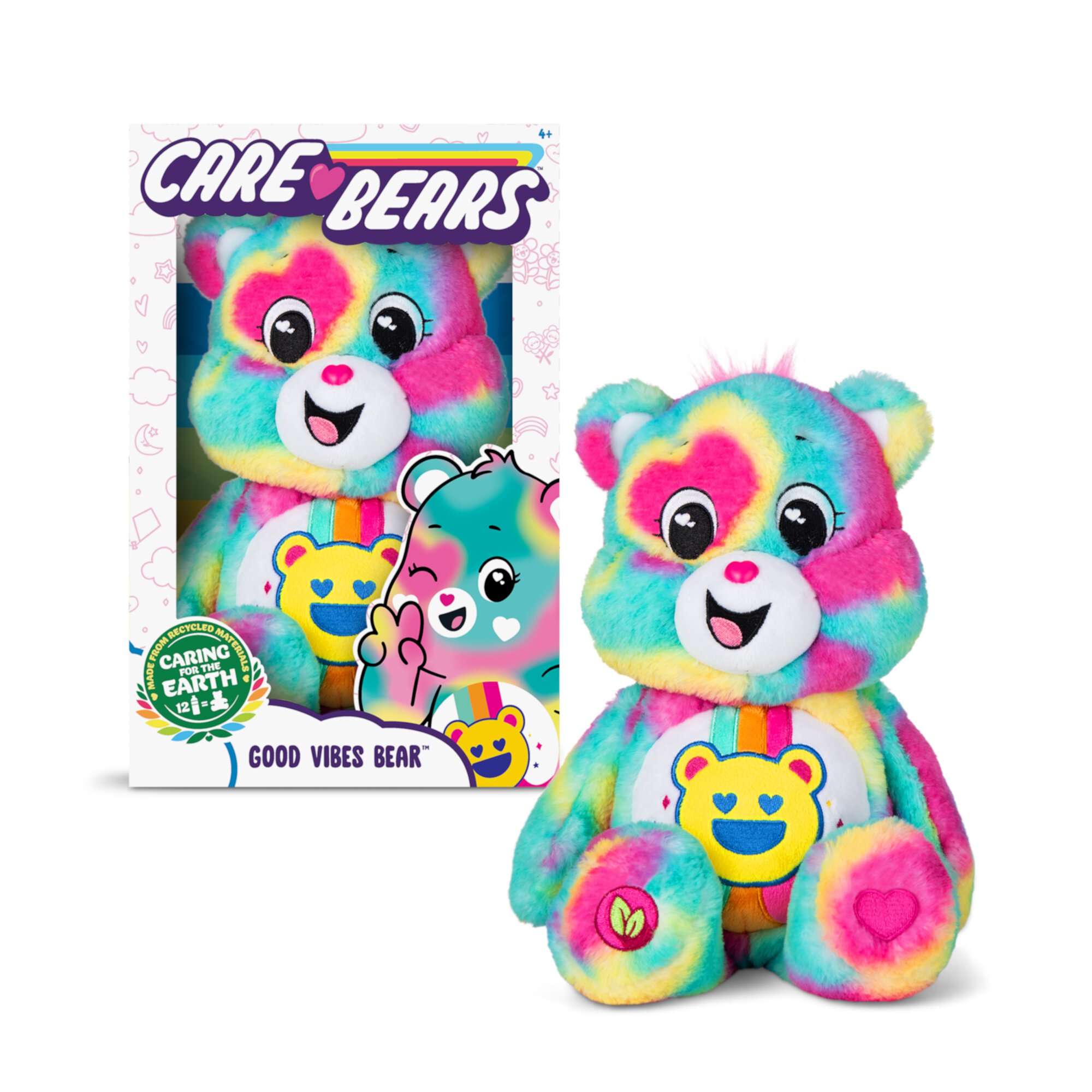 Care Bears 14" Good Vibes Bear Plushie - Medium Size - Tie Dye Plush for Ages 4+ – Perfect Stuffed Animal Holiday, Birthday Gift, Super Soft and Cuddly – Good For Girls and Boys, Collectors Care Bears