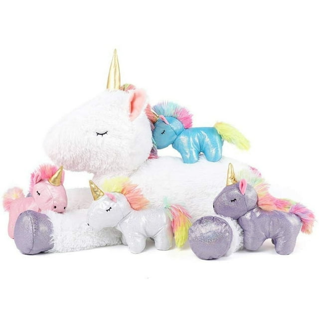 MorisMos 5 Pcs Unicorn Stuffed Animal Mommy Unicorn with 4 Babies Plush Toy Morismos