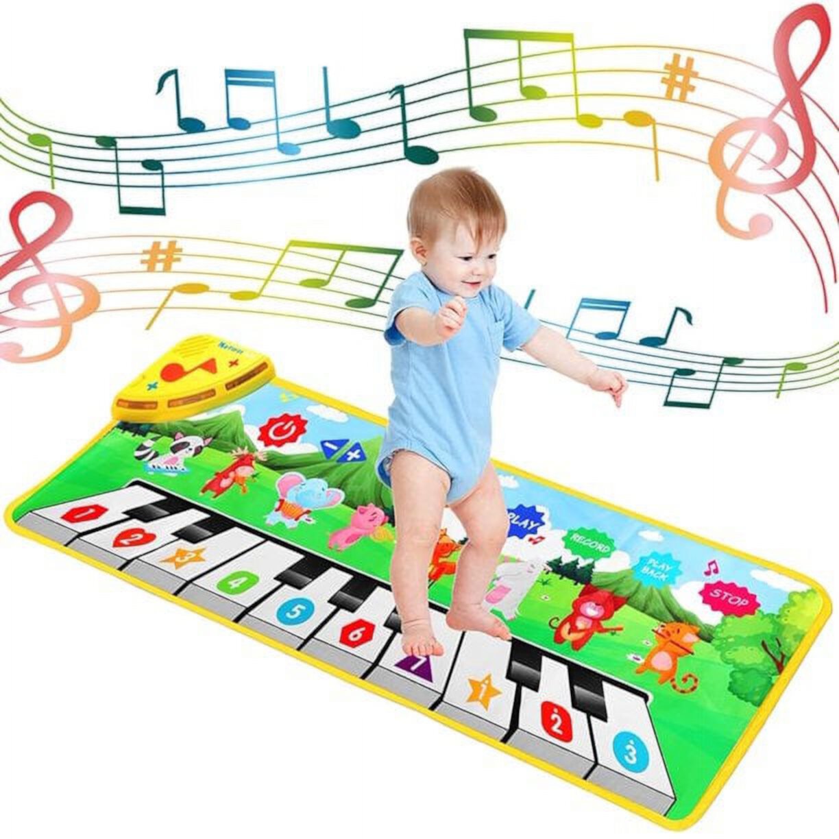 Baby Piano Toys for 1 Year Old Boy Gifts,Toddler Piano Mat 1st Birthday Girl Gifts with 52 Music Sounds,8 Animals Pattern Instruments ,Anti-Skidding Touch Playmat Baby Musical Toys for Toddlers 1-3 Ishantech