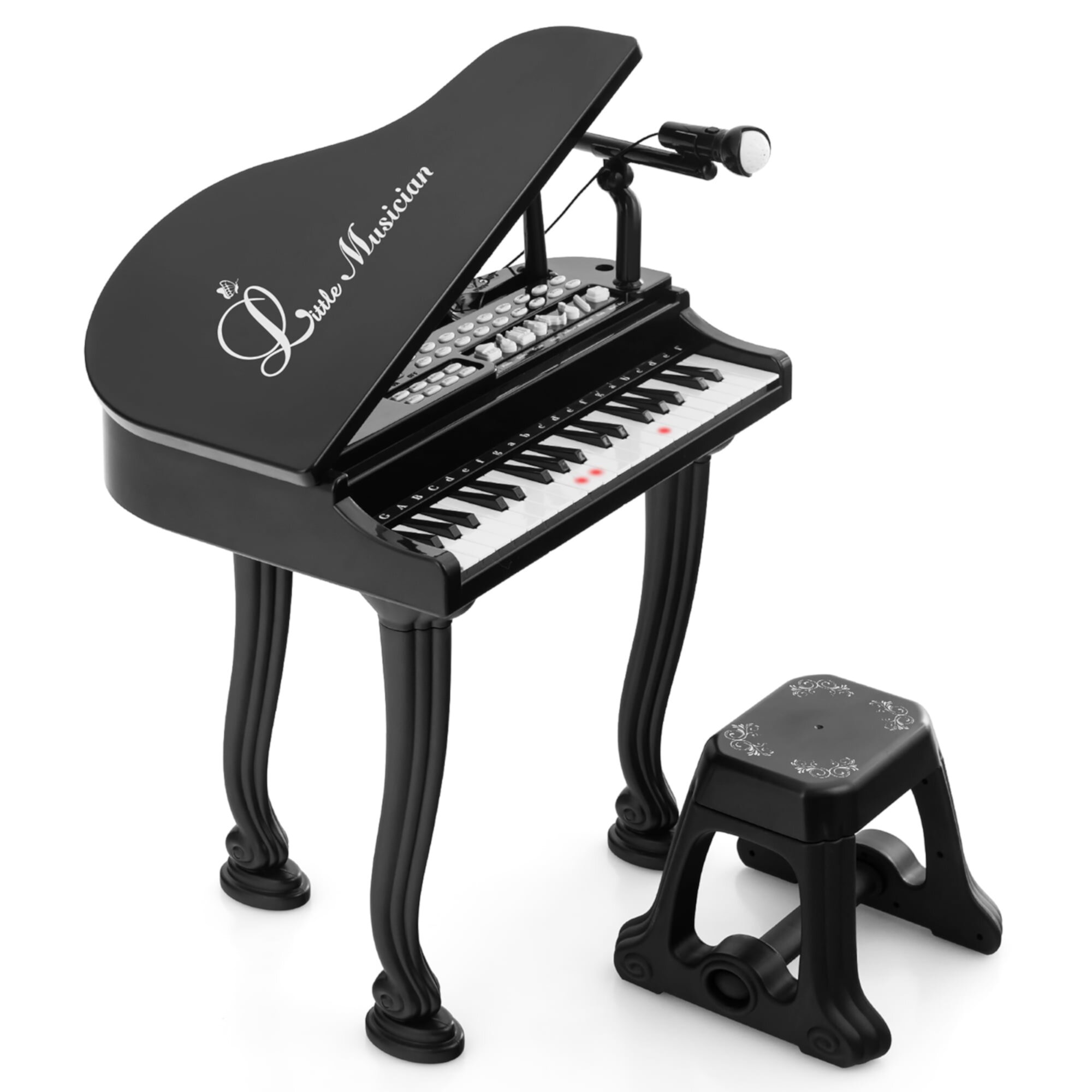 Gymax 37 Keys Kids Piano Keyboard Toy Toddler Musical Instrument w/ Stool & Microphone Black GYMAX