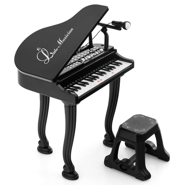 Gymax 37 Keys Kids Piano Keyboard Toy Toddler Musical Instrument w/ Stool & Microphone Black GYMAX