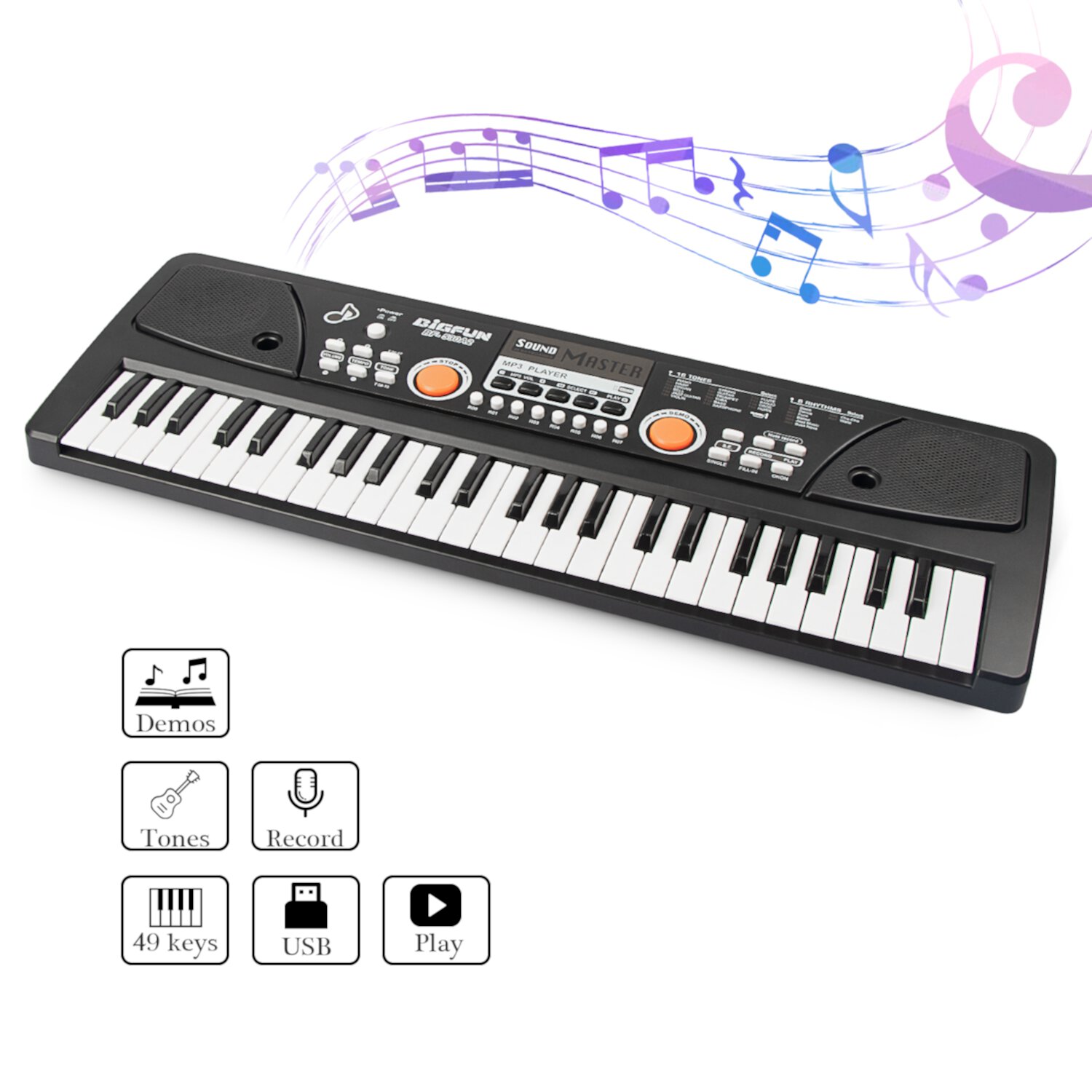 AIMEDYOU Kids Keyboard Piano 49 Keys Portable Electronic Musical Instrument Multi-Function Music Keyboard Piano for Kids Early Learning Educational Toy Birthday Xmas Day Gifts (Black) AIMEDYOU