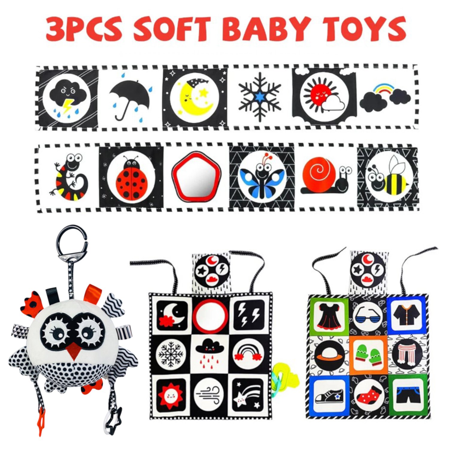 Black and White High Contrast Baby Toys 0-6 6-12 Months for Newborn, Montessori Toys Sensory Infant Toys Baby Essentials 0-3 3-6 Months Gifts Sytle-Carry