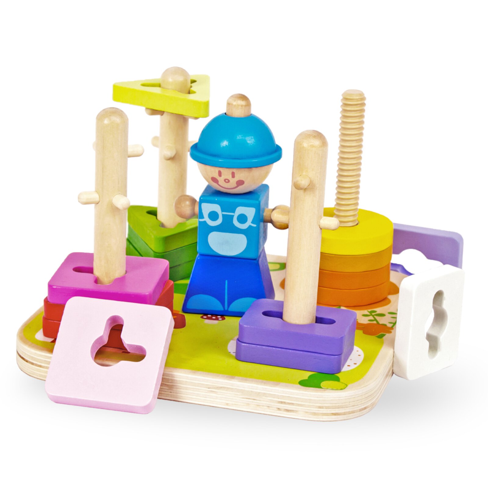 WOODENFUN Wooden Sorting & Stacking Toys for Toddlers 1-3, Montessori Shape Sorter Learning Toy WOODENFUN