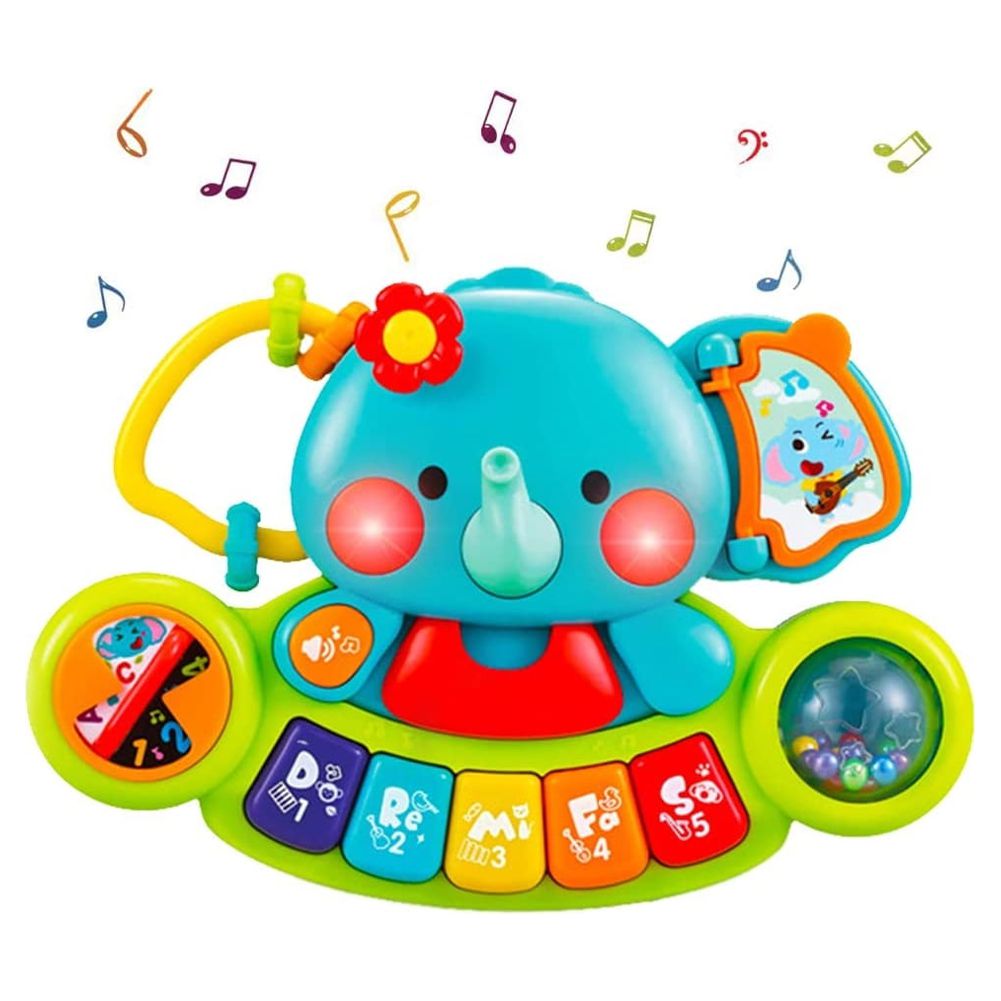 HANMUN Baby Musical Toy for 6+ Months - Toddler Piano Keyboard Toys Educational Learning Toy Music Activity Center Flashing Lights & Sounds Elephant Toys Birthday Gift for Baby Girls Boys Infants HANMUN