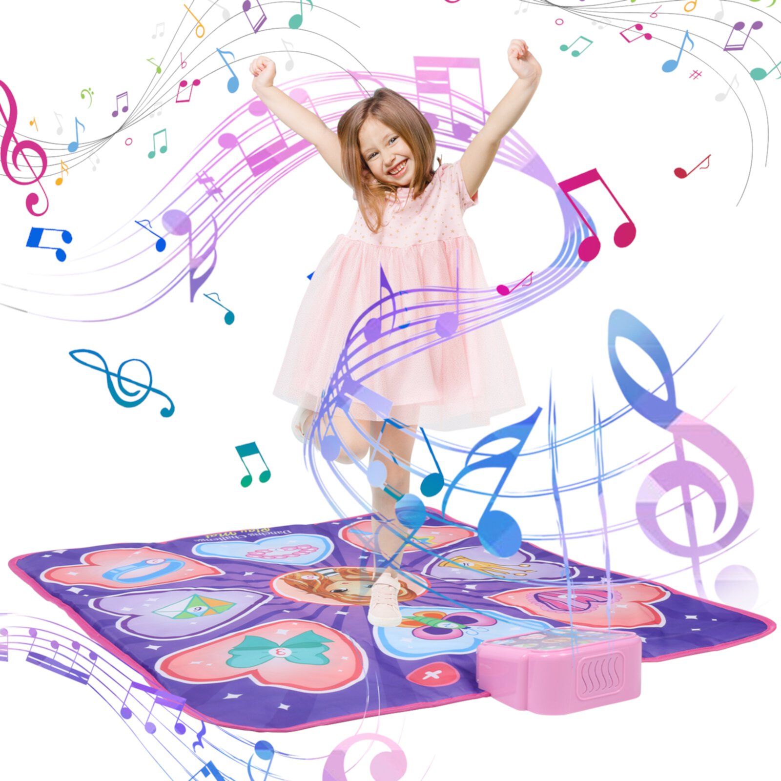 Super Joy Dance Mat for Kids, Dance Pad with LED Lights, Adjustable Volume, Built-in Music, 3 Challenge Levels (3-12 Years Old) Super Joy