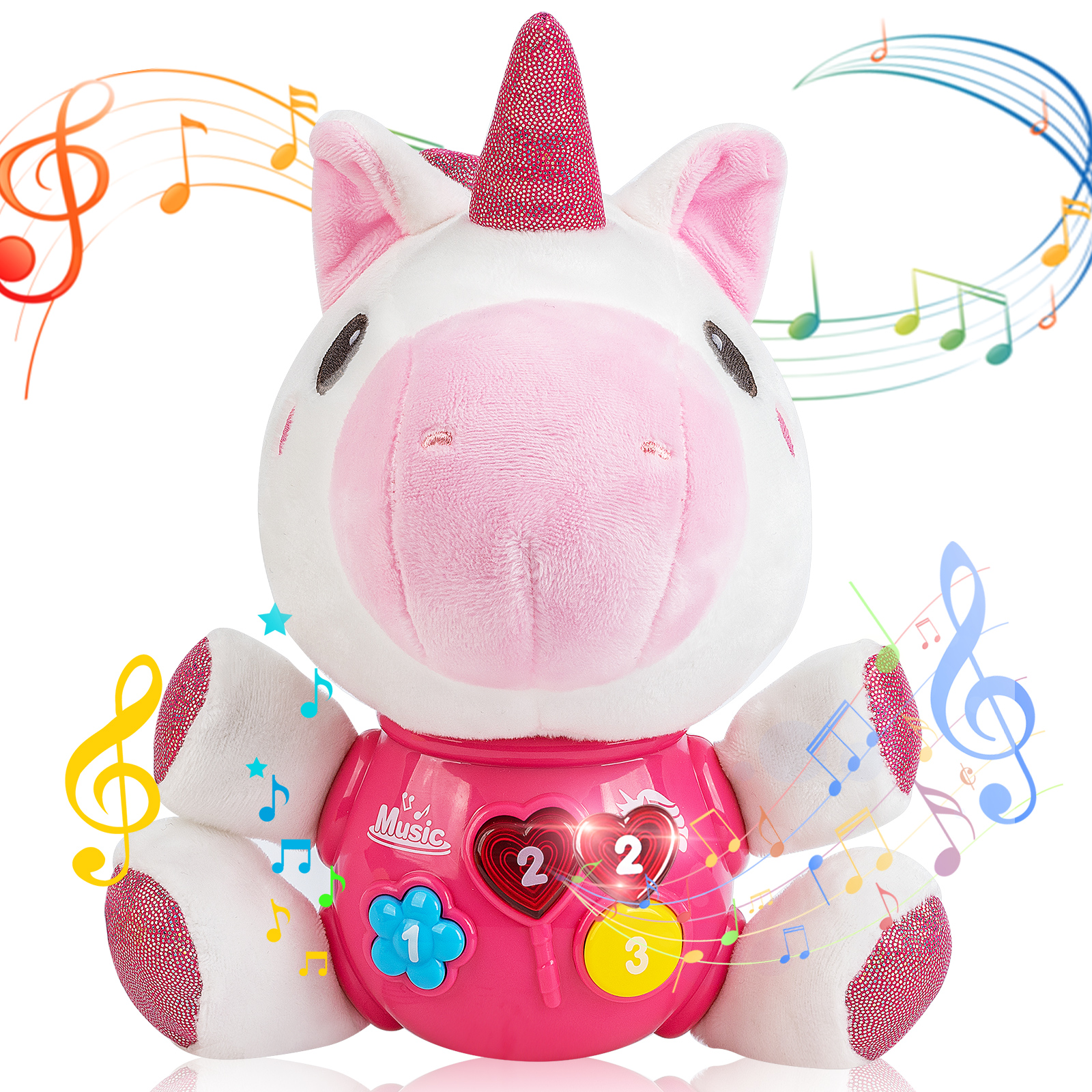 Vanmor Baby Musical Toys, Plush Stuffed Animal 0 to 24 Months, Infant Tummy Time Baby Girls Light Up Music Toy 0 1 3 6 9 12 18 Months 1 Year Old Toddlers for Birthday Gift Christmas Holiday Vanmor