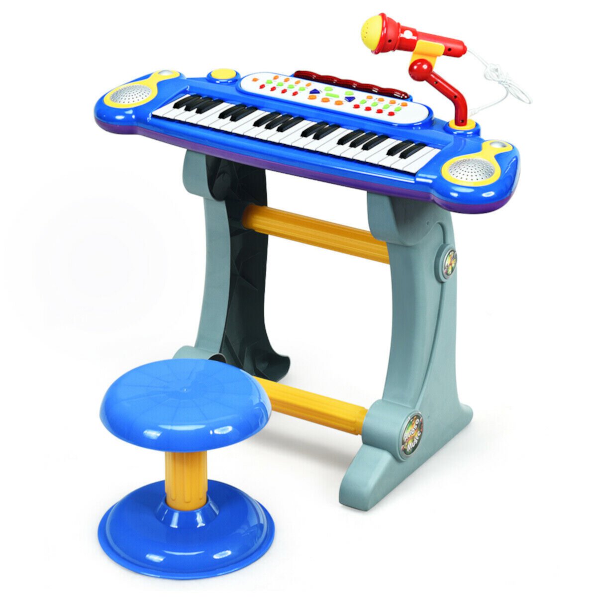 Gymax 37 Key Electronic Keyboard Kids Toy Piano MP3 Input w/ Microphone & Stool Blue GYMAX