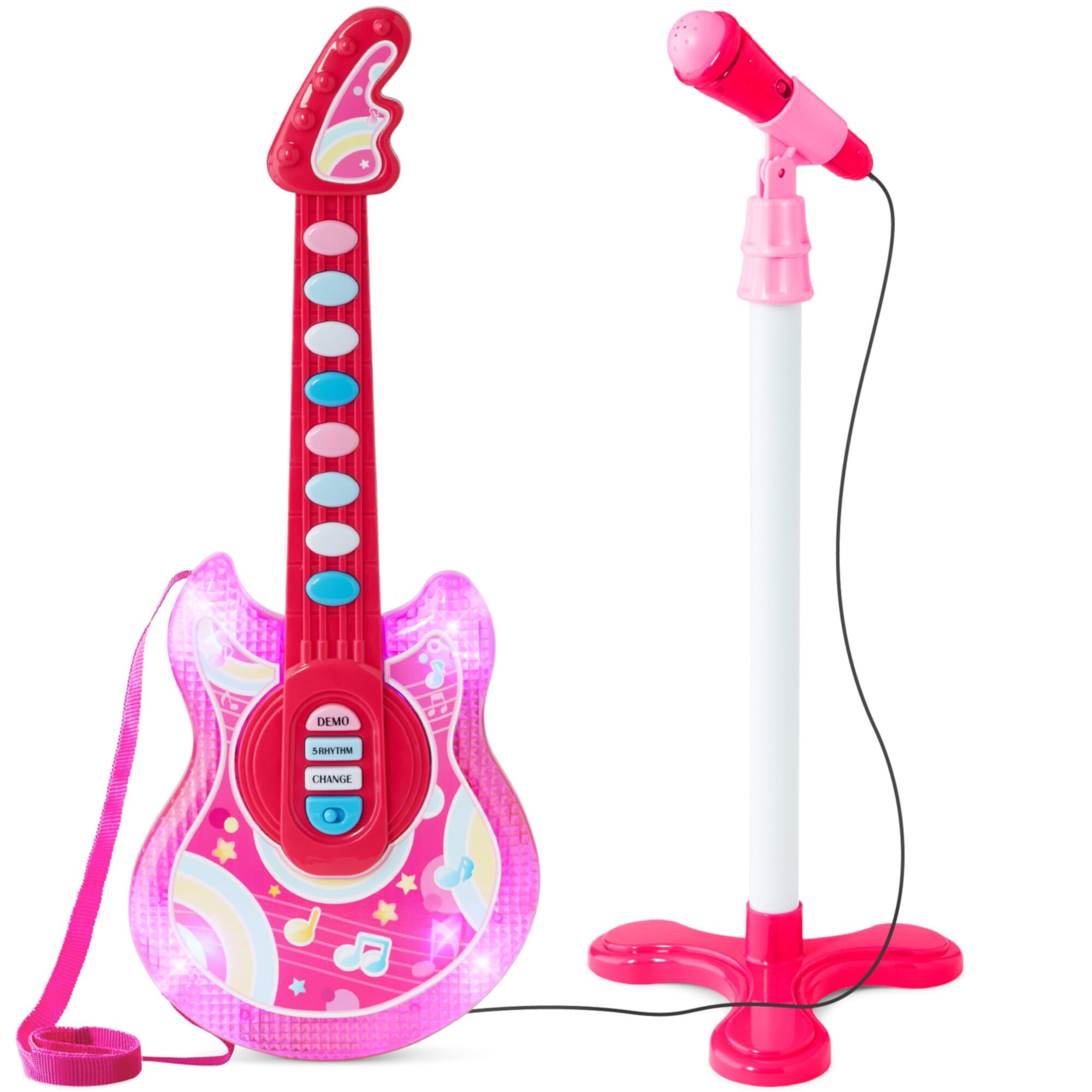 Best Choice Products 19in Kids Flash Guitar, Pretend Play Musical Instrument Toy for Toddlers w/ Mic, Stand - Black Best Choice Products