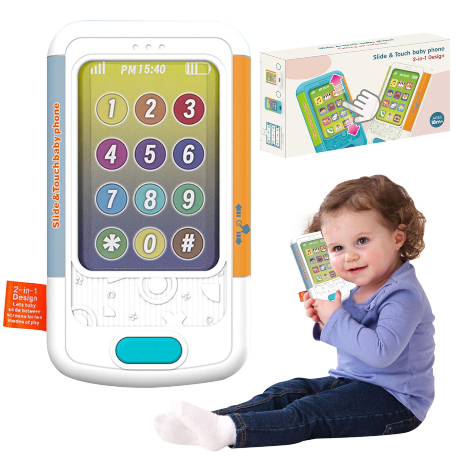 Baby Toys for 12-24 Months, Touch and Slide Baby Phone, Pretend Toddler Play Phone,  Learning Toys for 1 Year Old Girls Boys Sytle-Carry