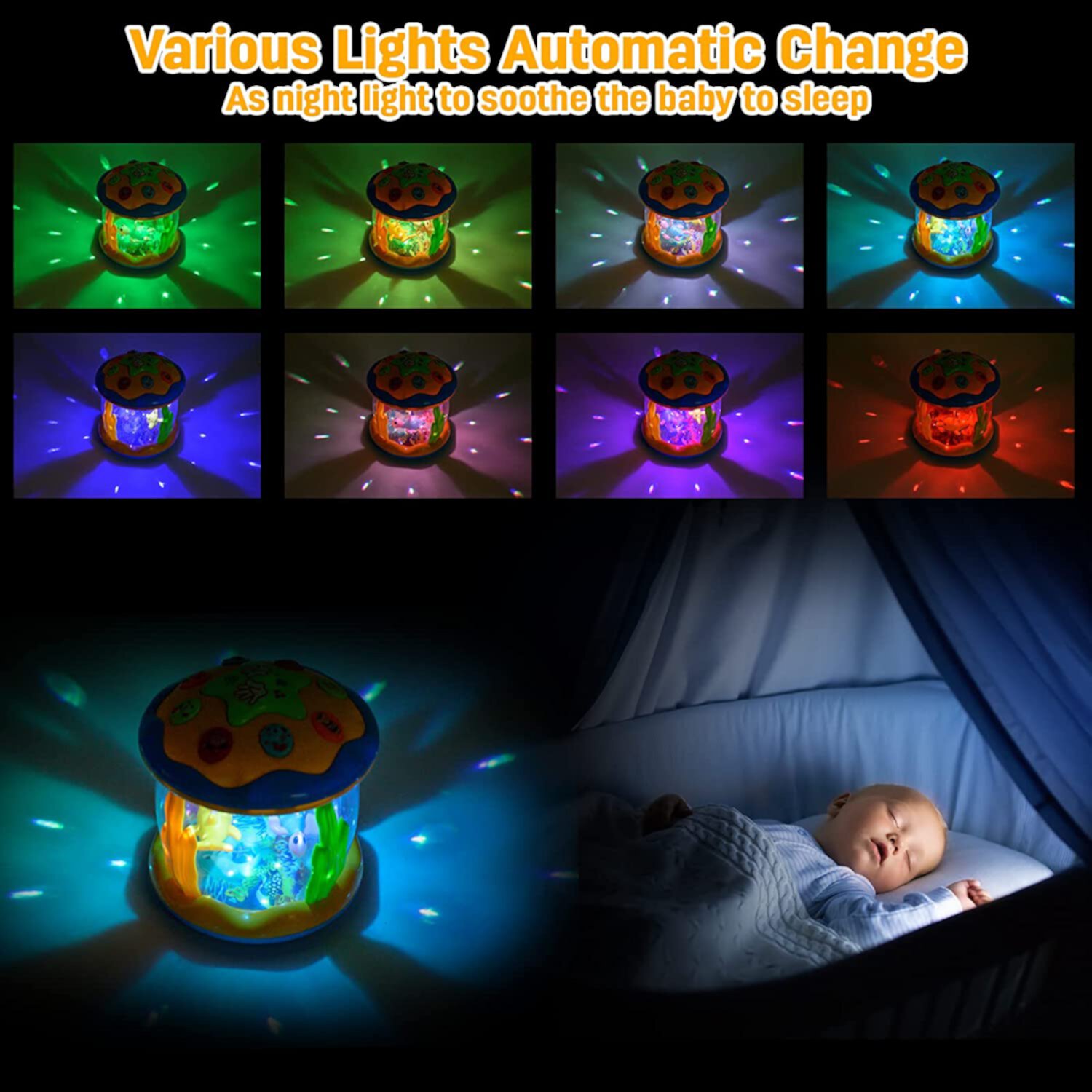 Vanmor Baby Musical Toys with Light Up for Toddlers 1 2 3, Rotating Ocean Projector Infant Toys 12-18 Month, Sitting Crawling Walking Developmental Toys for Babies, Gifts Toys for Kid Vanmor