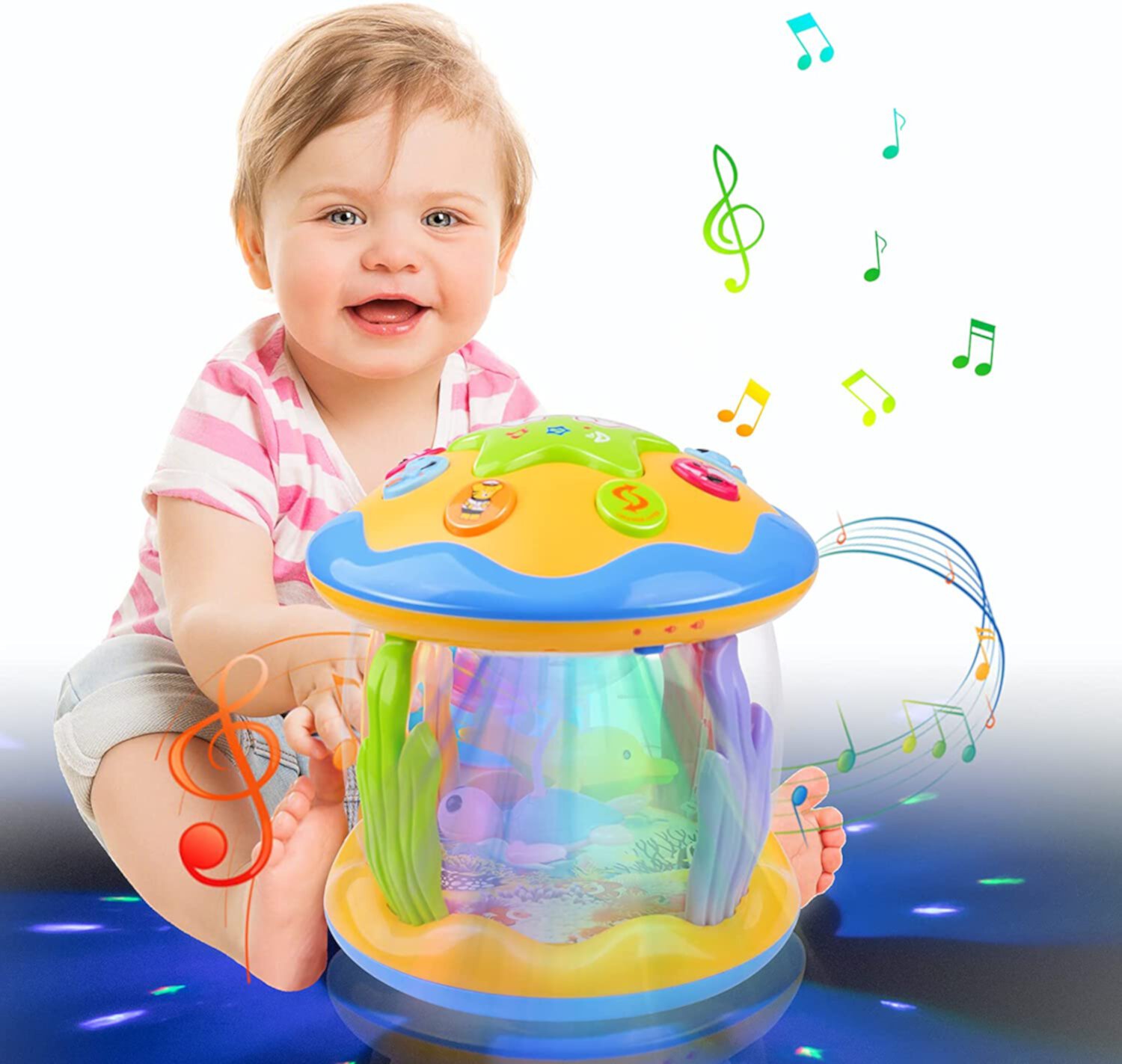 Vanmor Baby Musical Toys with Light Up for Toddlers 1 2 3, Rotating Ocean Projector Infant Toys 12-18 Month, Sitting Crawling Walking Developmental Toys for Babies, Gifts Toys for Kid Vanmor