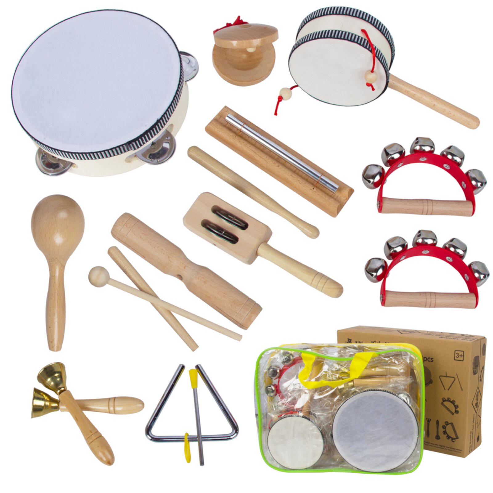 WoodenEdu Wooden Musical Instruments Set for Toddlers 1-3, Natural Wood Percussion Instruments Xylophone Gift Set WoodenEdu