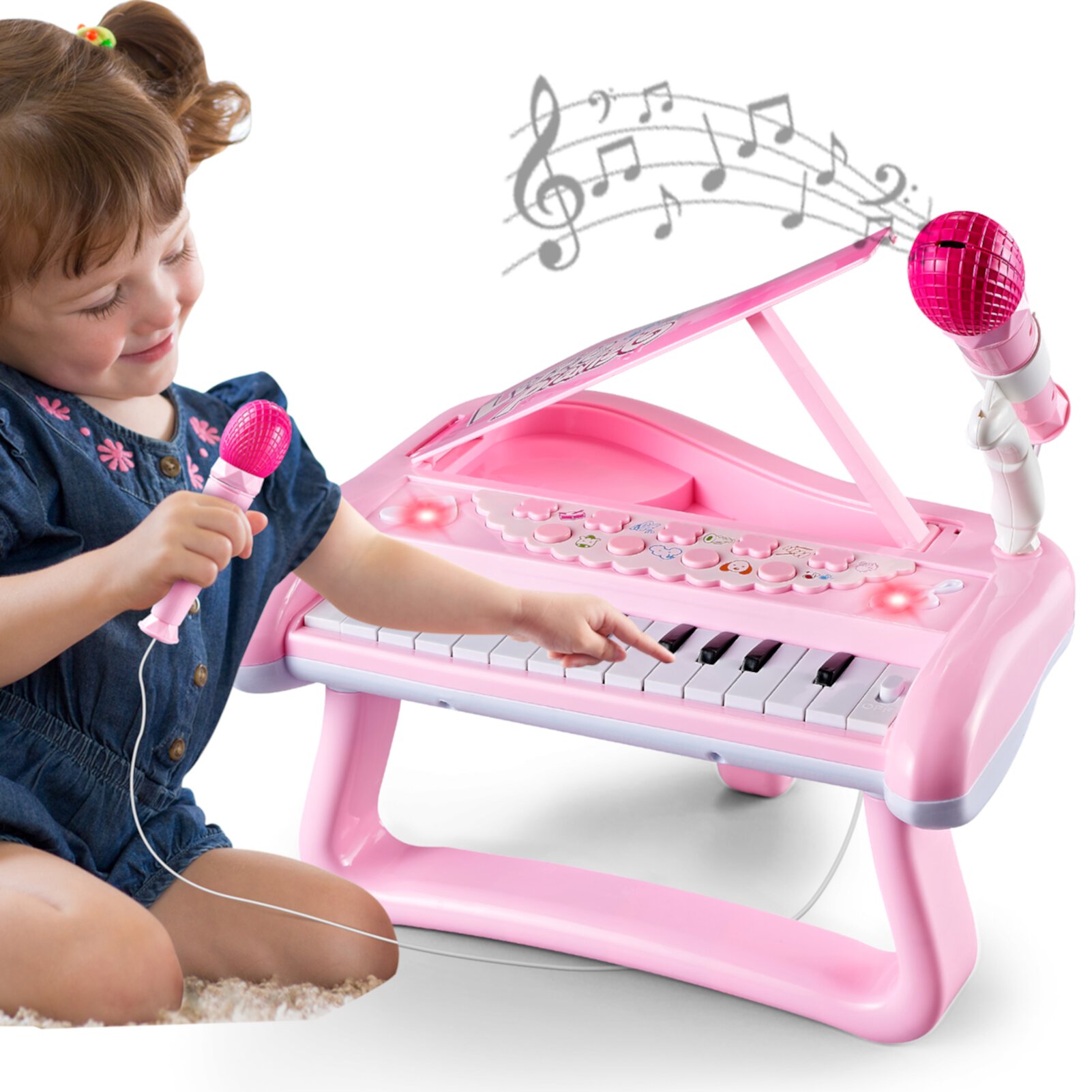 First Birthday Toddler Piano Toys for 1 Year Old Girls, Baby Musical Keyboard 22 Keys Kids Age 1 2 3 Play Instrument with Microphone Tepear