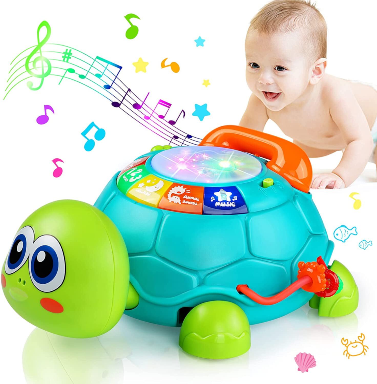 Baby Toys 12-18 Months, Light Up Baby Toys 6 to 12 Months Musical Turtle with Letters Numbers Phone Infant Baby Toys for 6 9 12 18 Months Educational Learning Toys for 1 2 3 Year Old Boy Girl Gifts Adakot