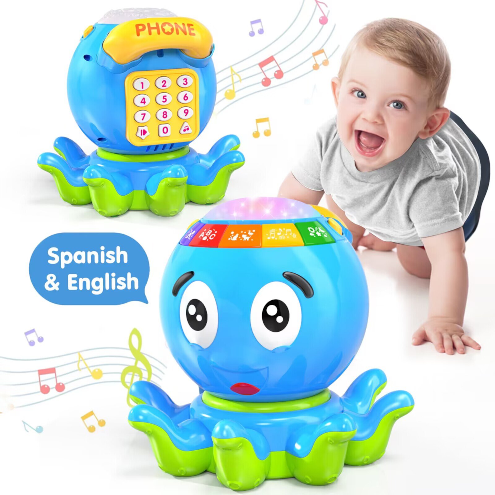 MOONTOY Baby Toys 6 to 12 Months, Musical Octopus Crawling Baby Toys for 12-18 Months, Early Learning Educational Toy with Light & Sound, Birthday Toy for Infant Toddler Boy Girl 7 8 9 10 11 months MOONTOY