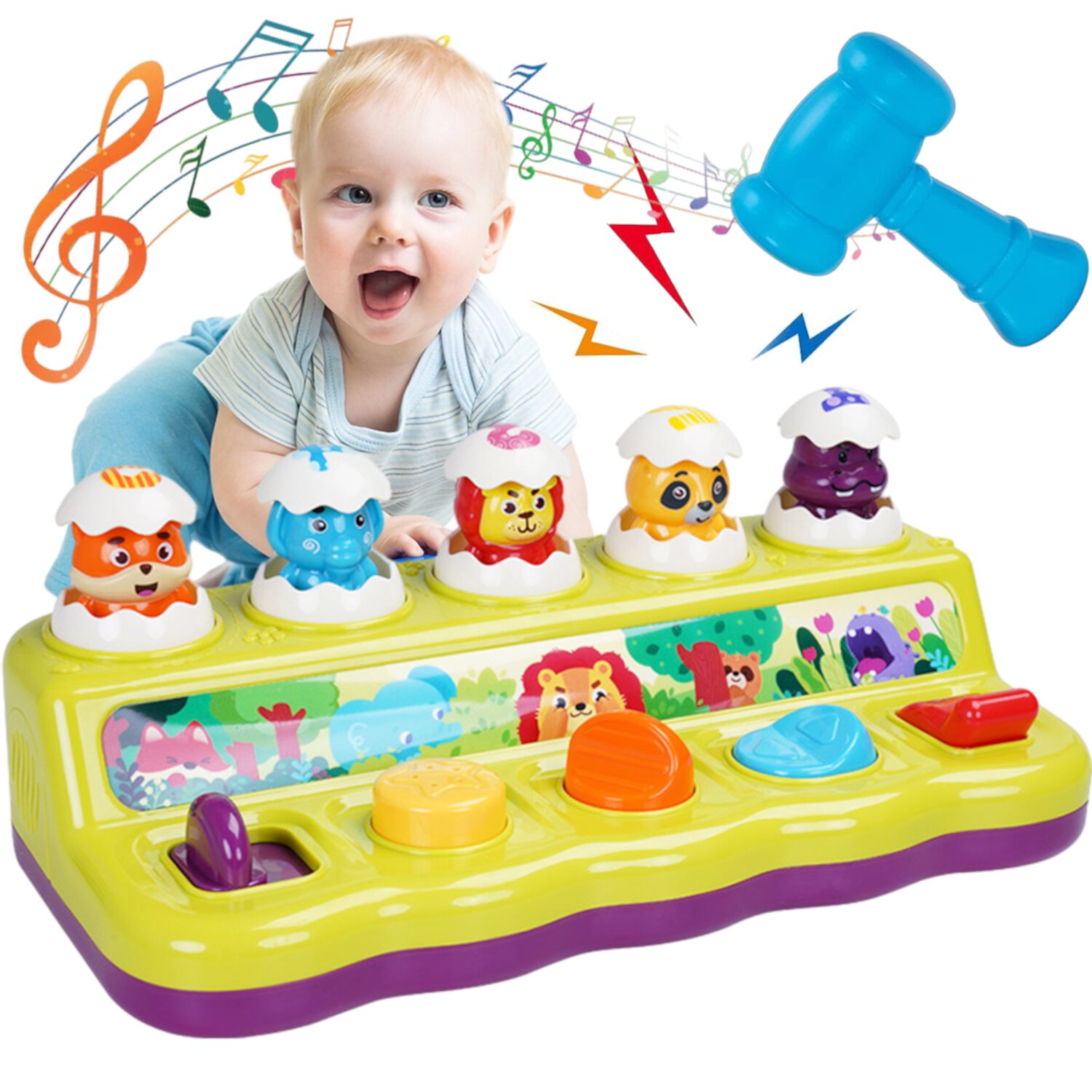 Baby Toys 6-12 Months, Animals Toy with Music and Light, Animal Sound, Hammer, Cause and Effect Toys for 1 Year Old, Toddler Boys Girl Toys Sytle-Carry