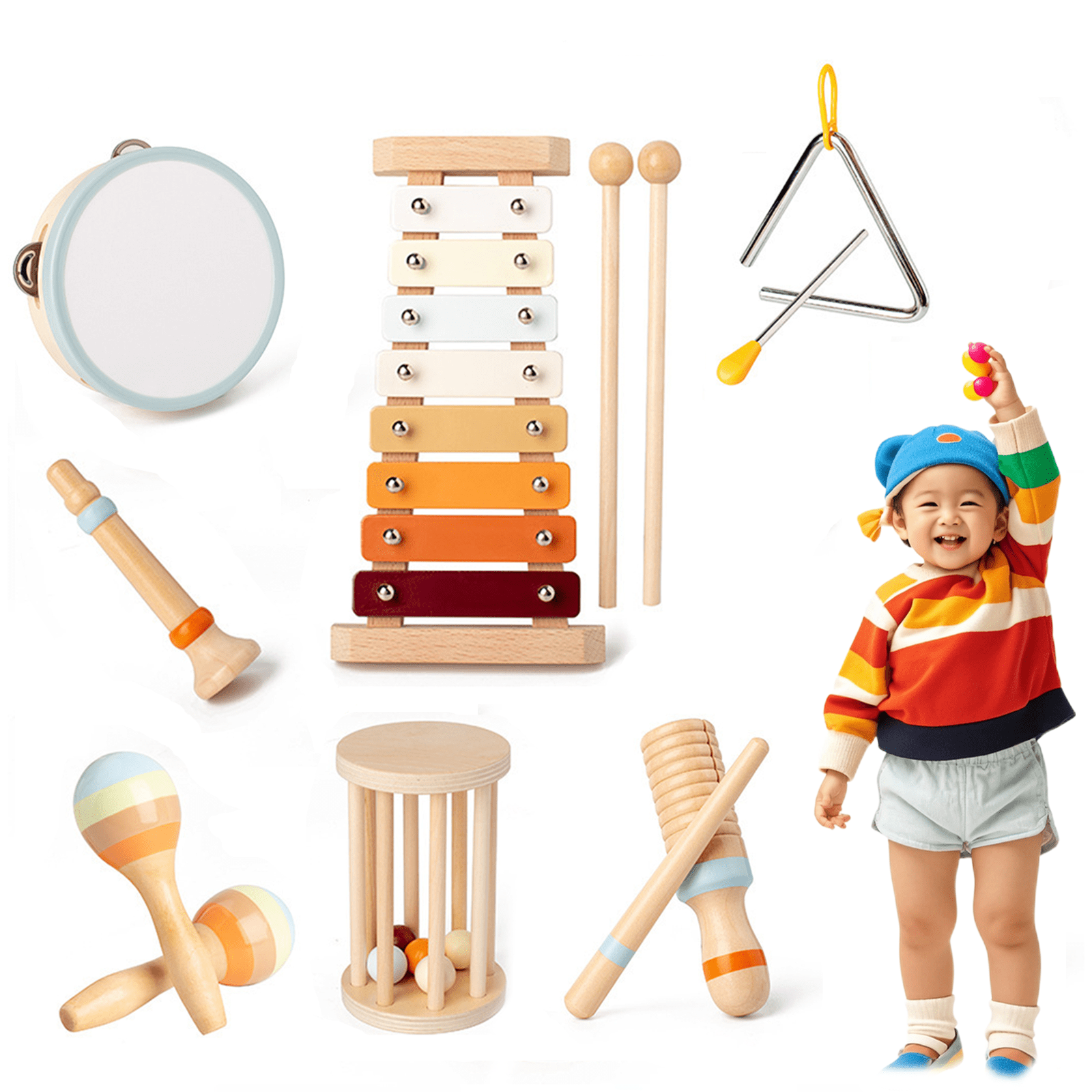 Petyoung Montessori Wooden Toys Set,Wooden Toddler Montessori Musical  Instruments for Toddlers 3+ Kids Petyoung