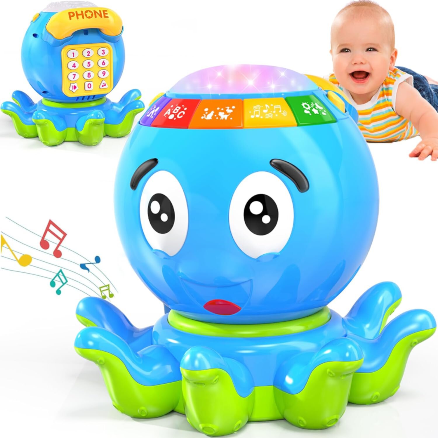 Wanonoo Blue Crawling Baby Toys for 12-18 Months, Early Learning Educational Toy with Light & Sound, Musical Toys for Toddlers, Birthday Toys for 1 Year Old Boy Wanonoo