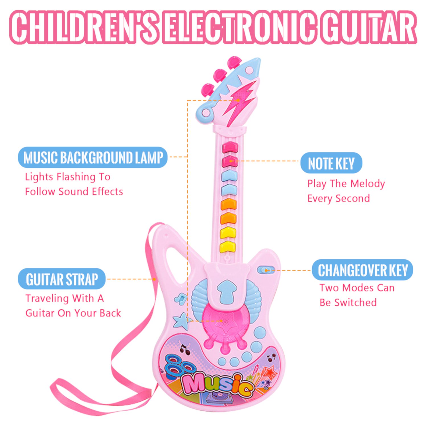 Style-Carry Kids Guitar Toy, Musical Instruments Learning Educational Toys, Toy for Toddler Kid Girls Age 3 4 5 6 7 8 Year Old, Christmas Birthday Gift Style-Carry