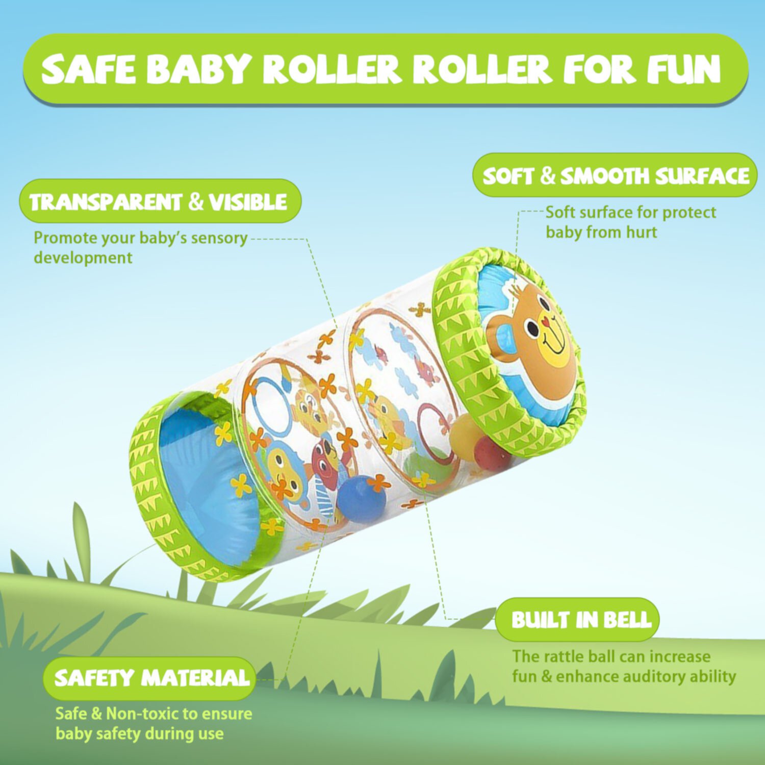 Crawling & Walking Baby Toys, Inflatable Rolling Infant Toys, Birthday Toy for Infant Toddler Boy Girl 6 7 8 9 10 11 month 1-2 Year Old Sytle-Carry