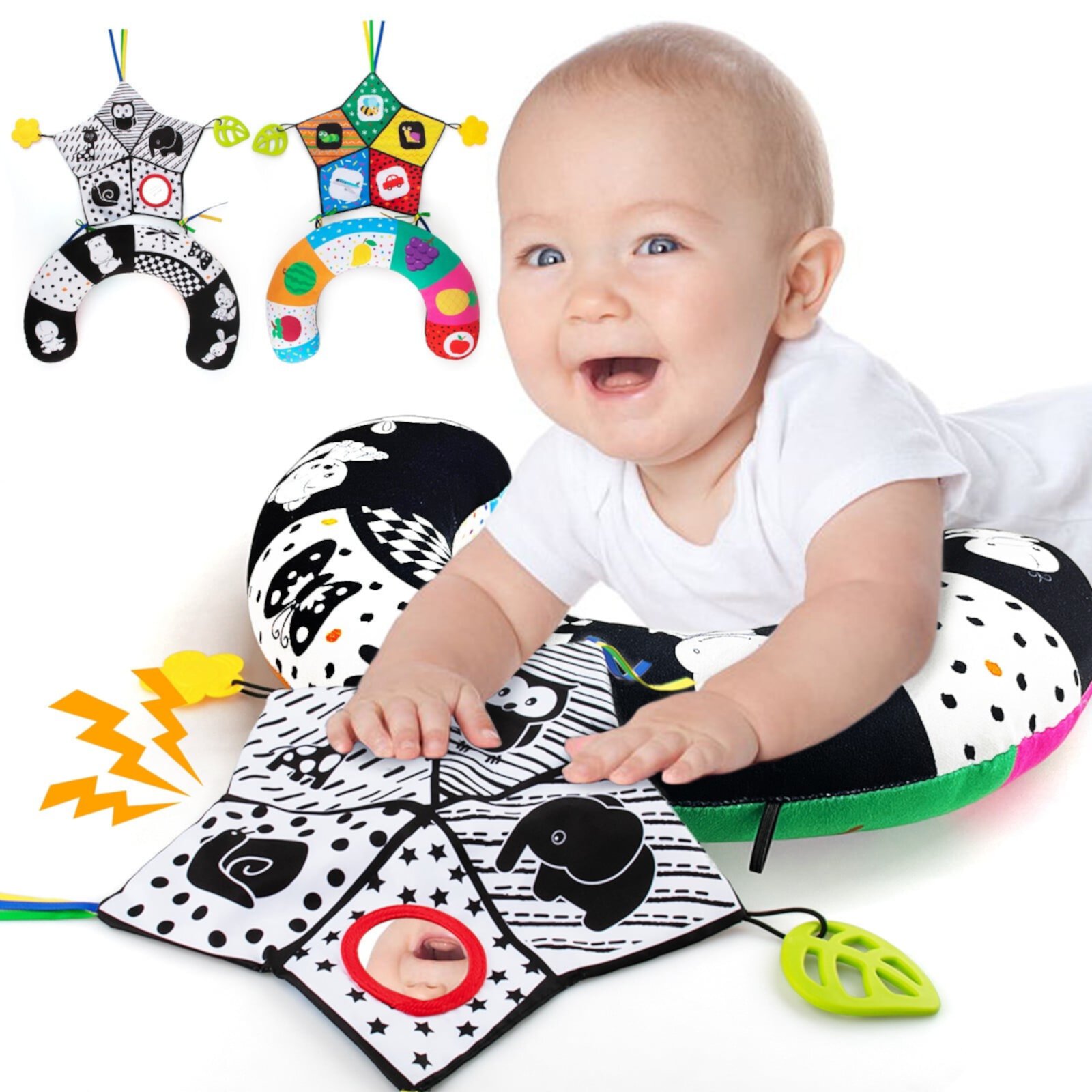 teytoy Newborn Baby Toys 0 3 6 Months,Tummy Time Pillow Toy, Black and White High Contrast Baby Toy with Mirror & Beating Play Activity mat,, Montessori Sensory Crawling Toy for Infant Teytoy