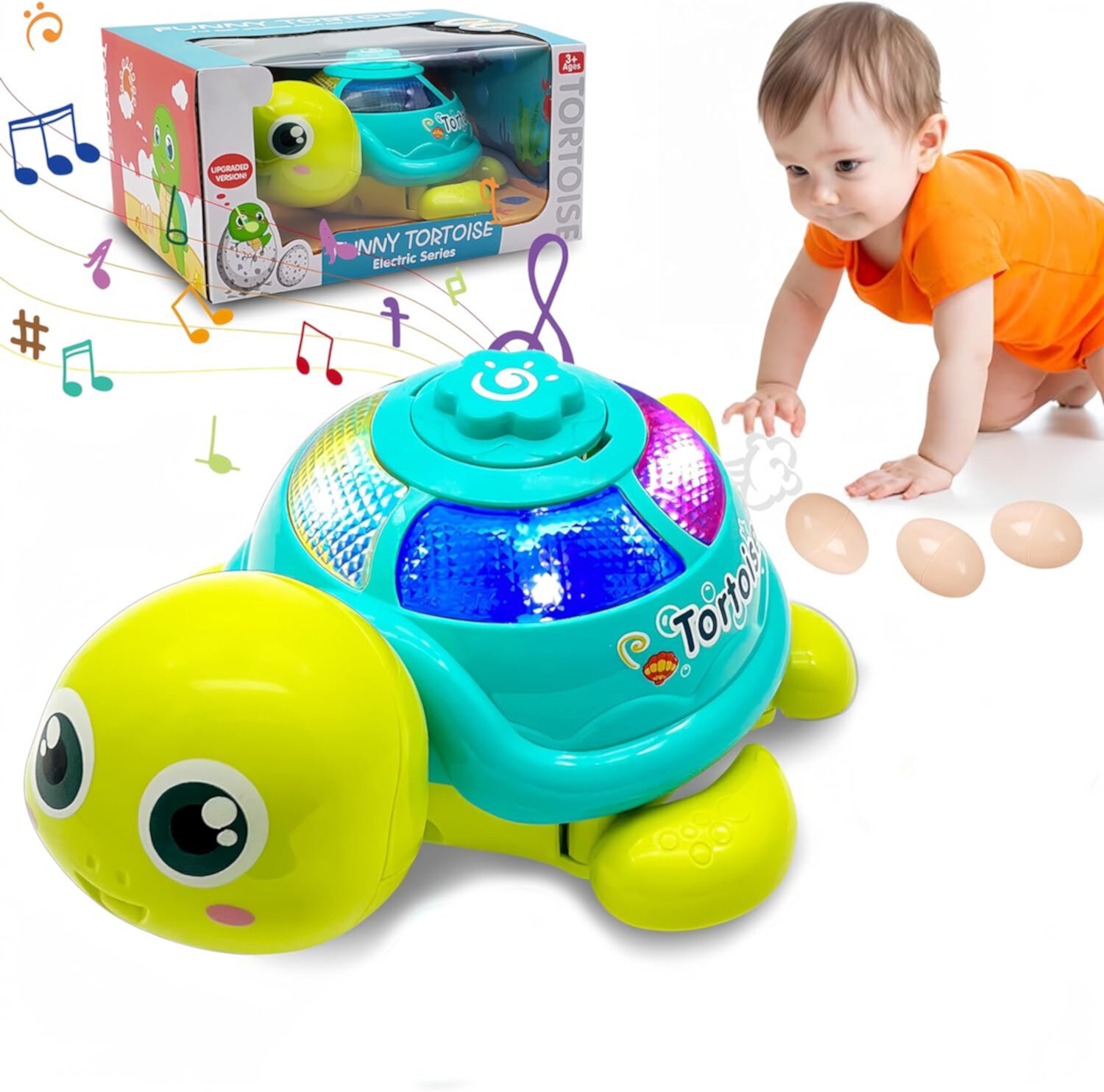 Baby Toys 12-24 Months, Light & Musical Turtle Crawling Toy for 1 Year Old, Toddler Toys for 12-24 Months Boys Girls Christmas Gift INvench