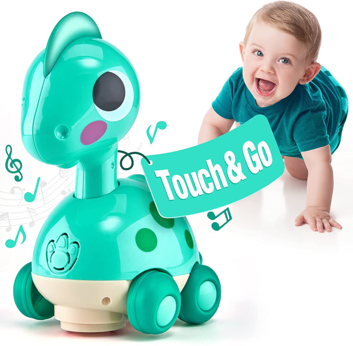 VATENIC Baby Toys 6-12 Months Touch and Walk Music Light Baby Crawling Toys（6.7"x5.12"x4"）, Dinosaur Toys 12-18 Months Gift Toys 1 Year Old Boys Gifts Girl Toys, Toddler Boys 1-2 years old baby gifts VATENIC