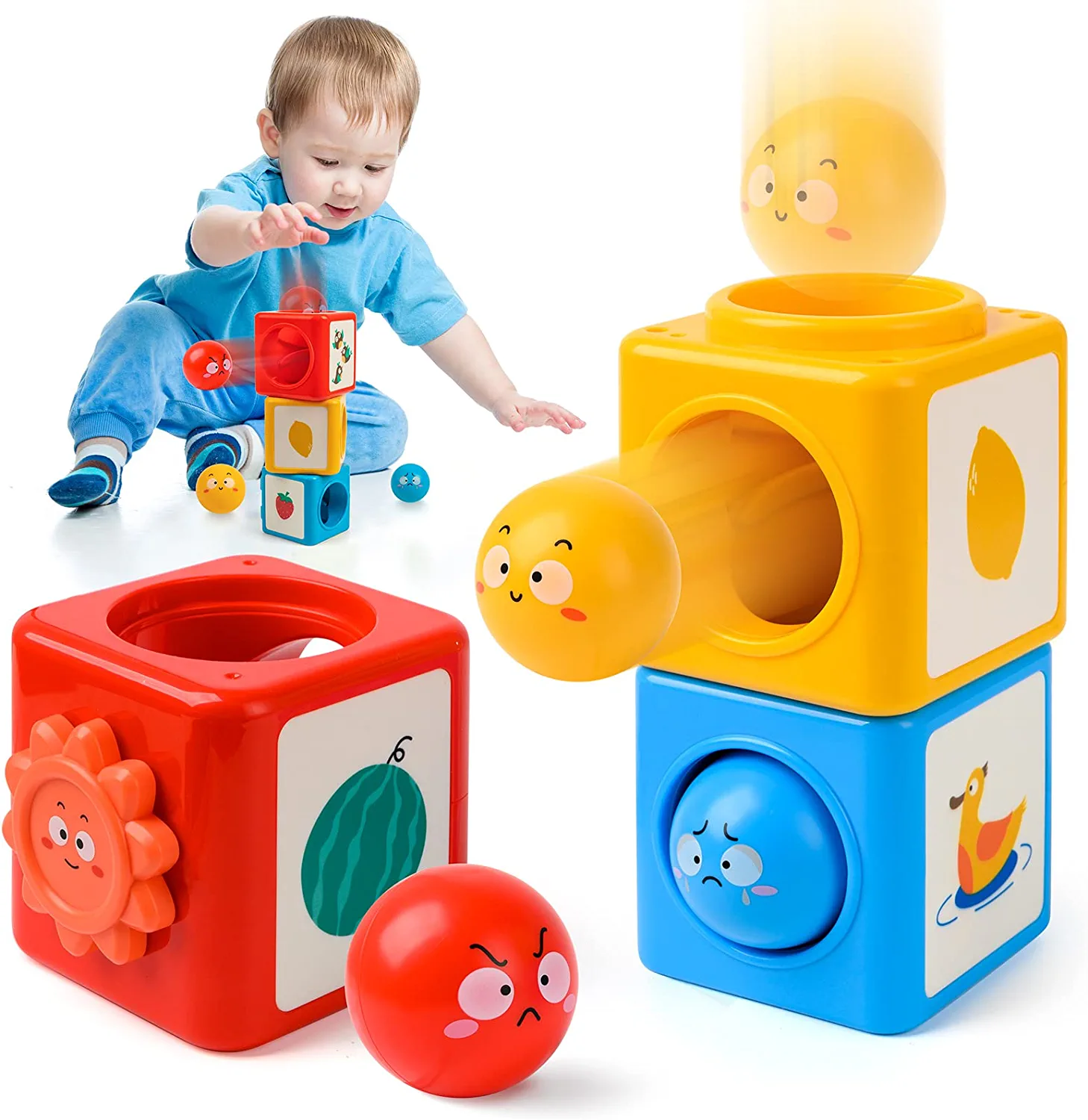 Vanmor Stacking Sorting Toys Baby Toys 6 12 Months Montessori Toys for 1 + Year Old Boy Educational Baby Blocks 12 18 Months Rattle Ball Drop Toys Baby Gift for Toddler 1-3 Vanmor