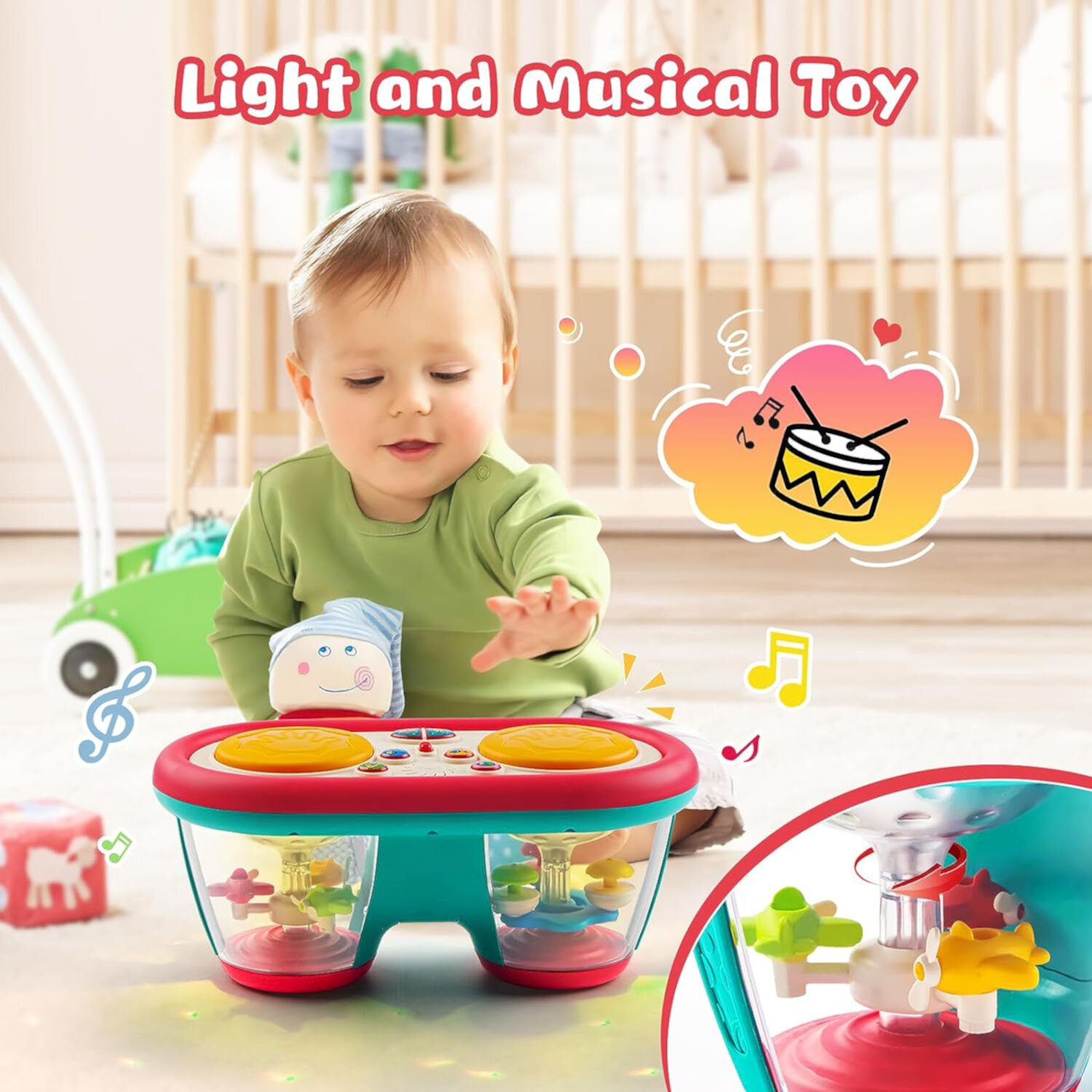 Baby Toys 6 to 12 Months, Kids Drum Set for Toddlers 1-3 Musical Baby Girl Child Toys for 1 Year Old Boys Gifts ANTIC DUCK