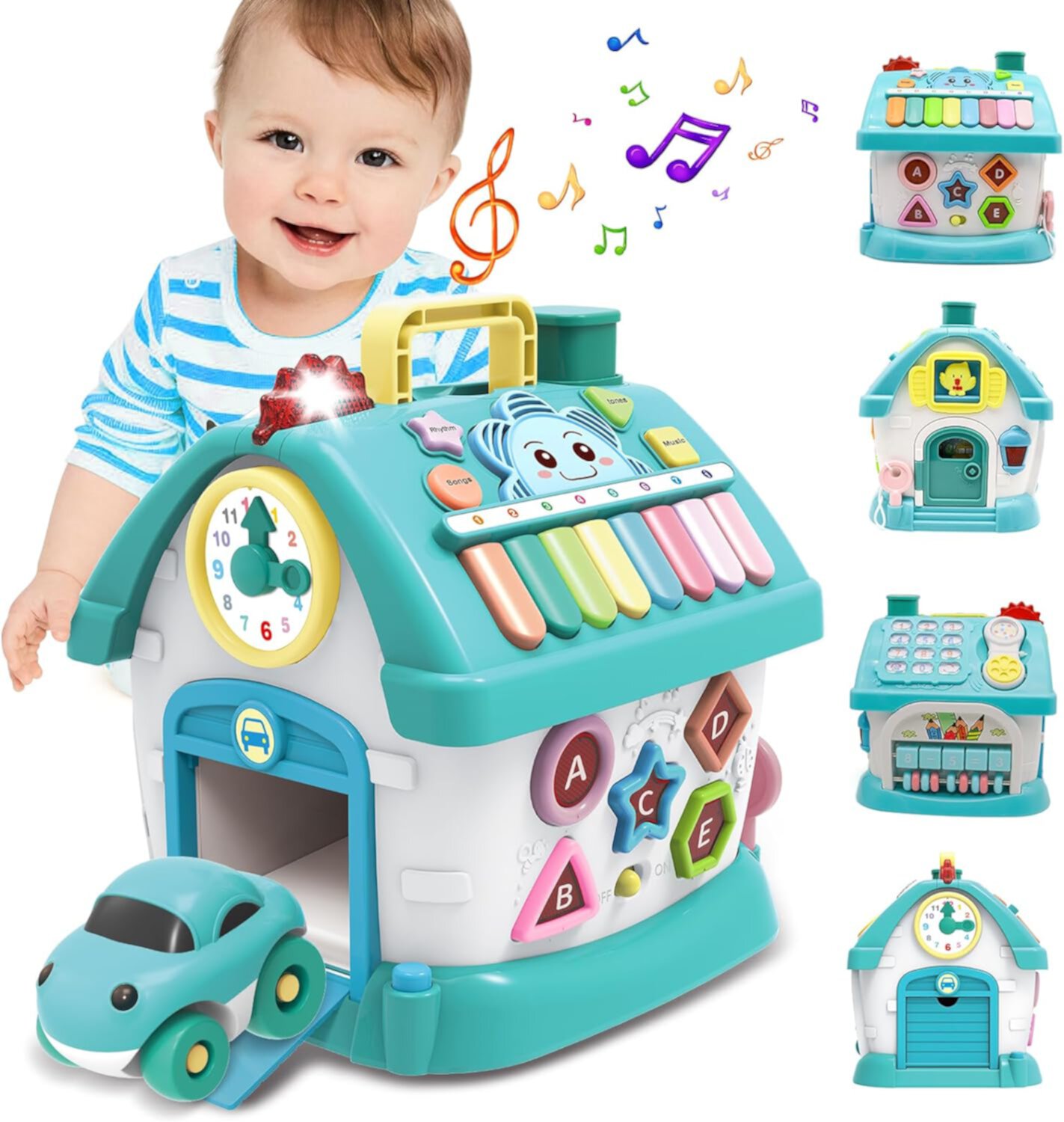 Baby Toys,Functional House for Baby 6 to 12-18 Months - Montessori Toys for 1 2 3 Year Old,Toys with Sound/Lights/Music/Clock/Telephone/Car,Smart Learning Home (Blue) CEDQ