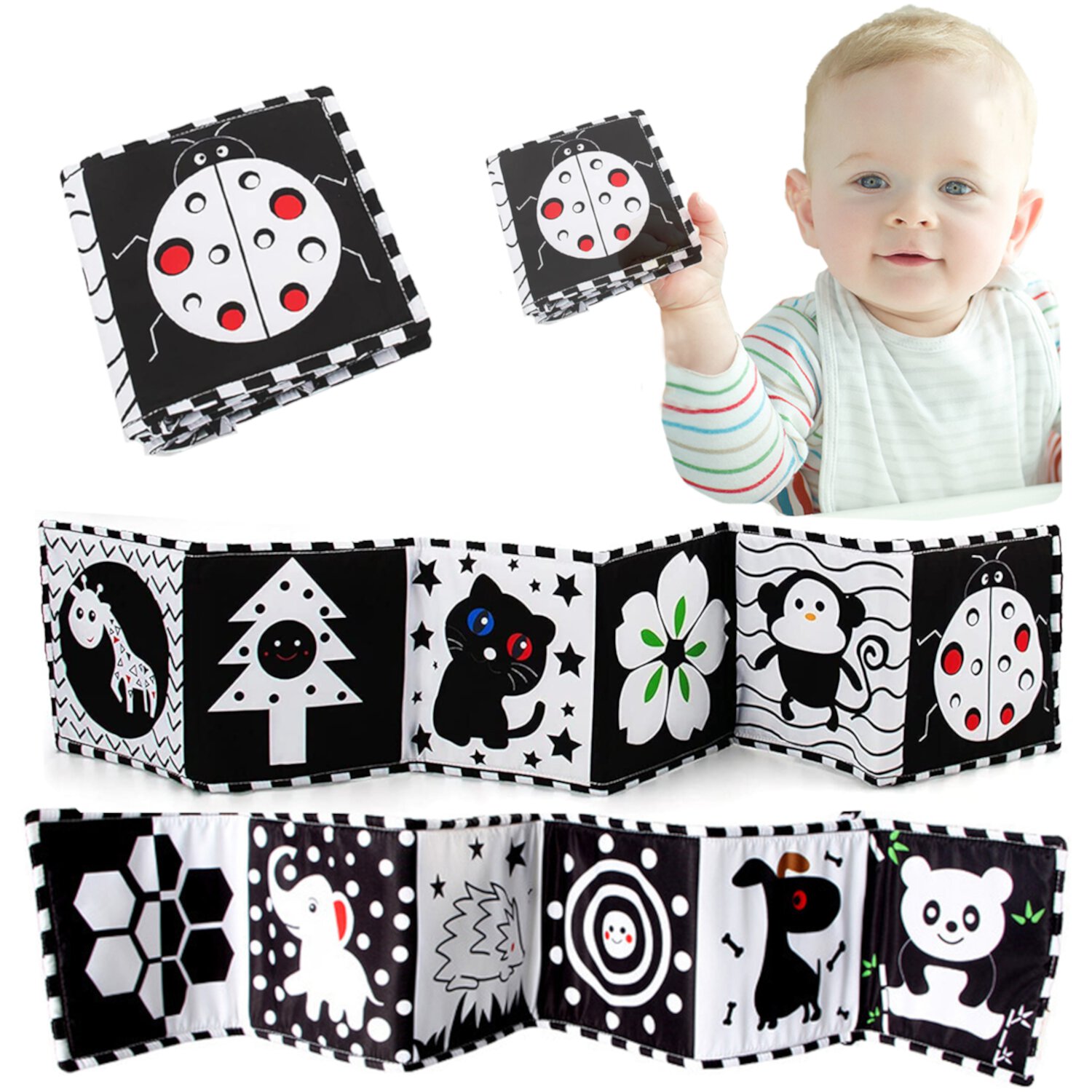 Sensory Toys for Babies Soft Books for Babies Black and White Baby Toys Soft Baby Toys Sytle-Carry