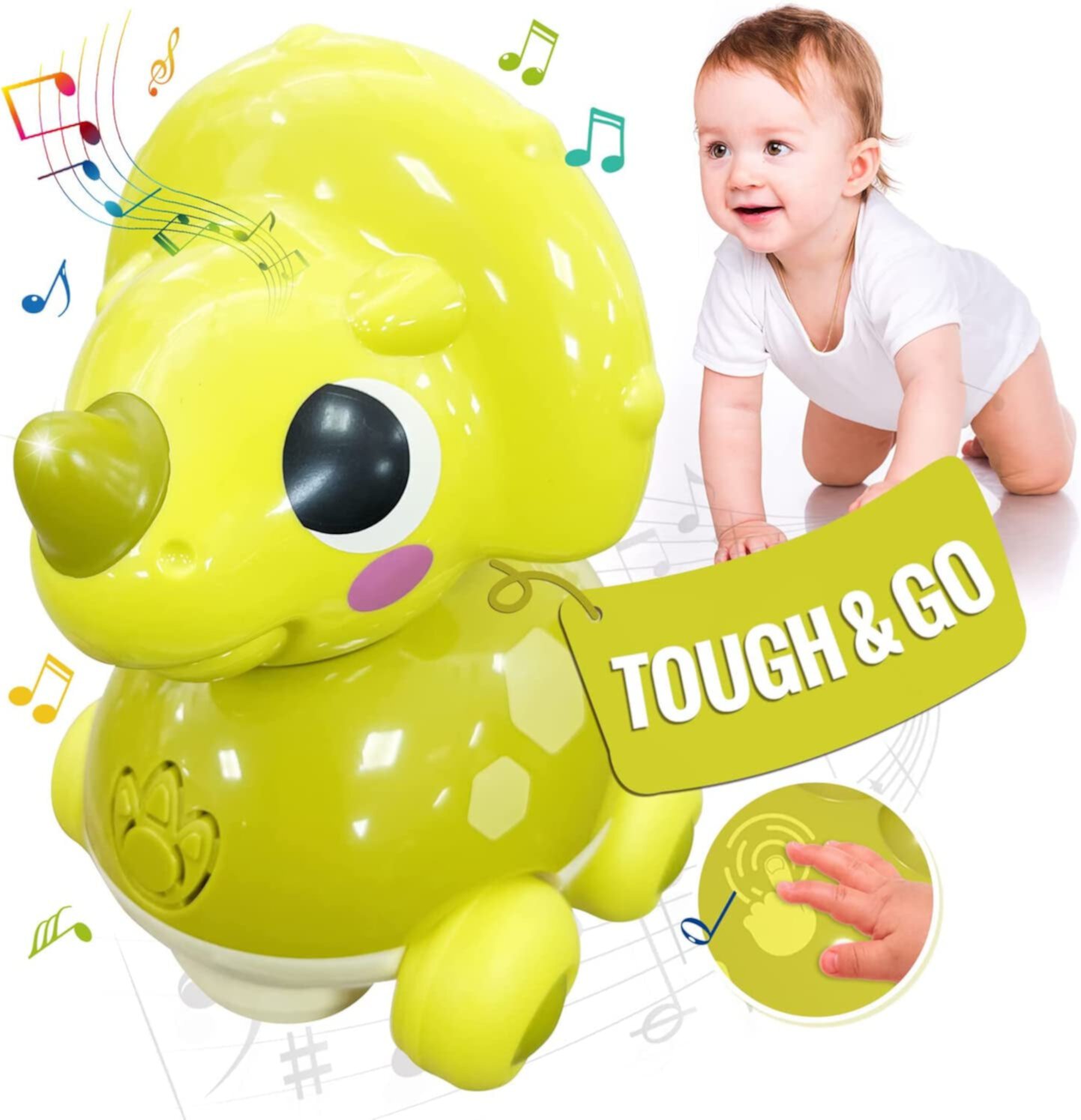 VATENIC Crawling Baby Toys for Babies, Touch & Go Light up Musical Dinosaur Walking Toys,Baby Toddler Toys Age 1-2 Baby Gifts，18 Month+ Kids Toys(5.9"x5.9"x3.9") VATENIC