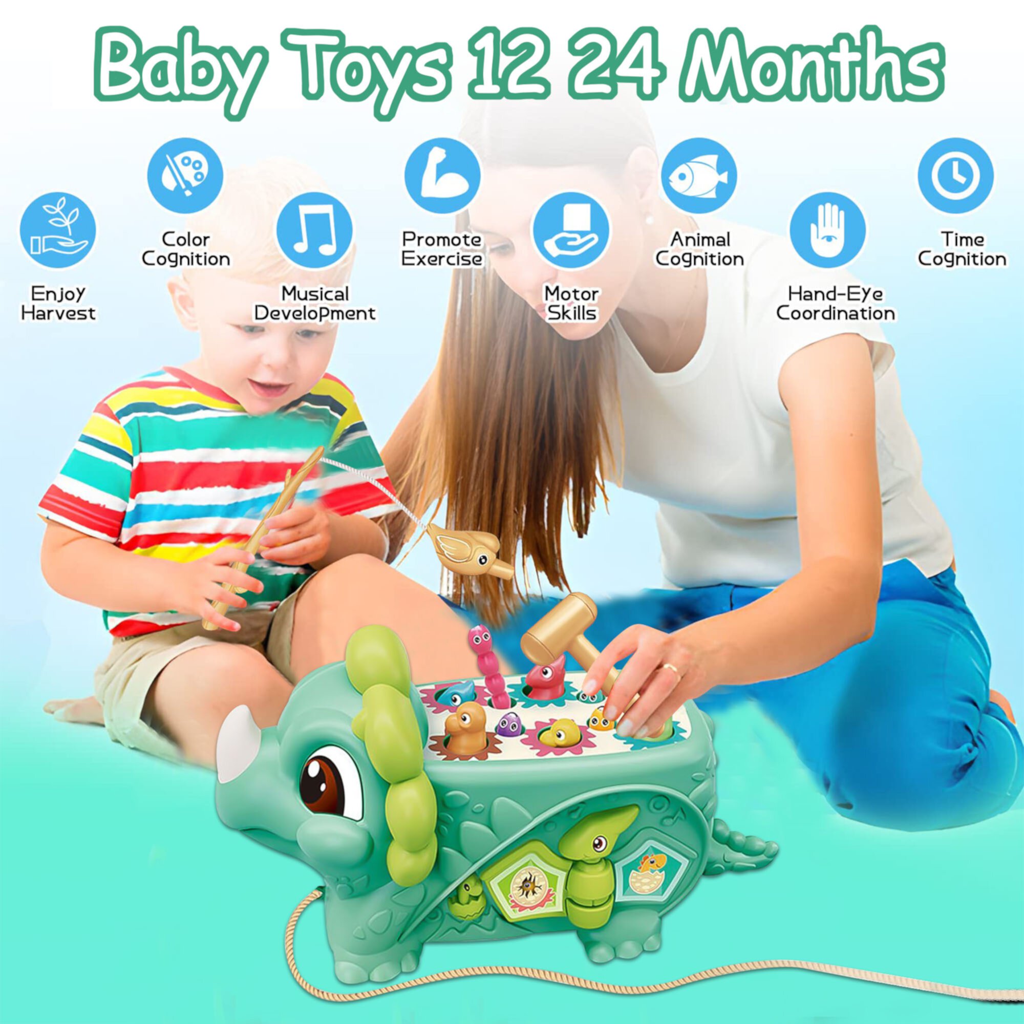 Baby Toys 12 24 Months, 4 in 1 Montessori Dinosaur Toys for 1 Year Old, Shape Sorter Toy for Toddlers 1-3, Learning Educational Toys for 1 2 3 Year Old Boys Girls ANTIC DUCK