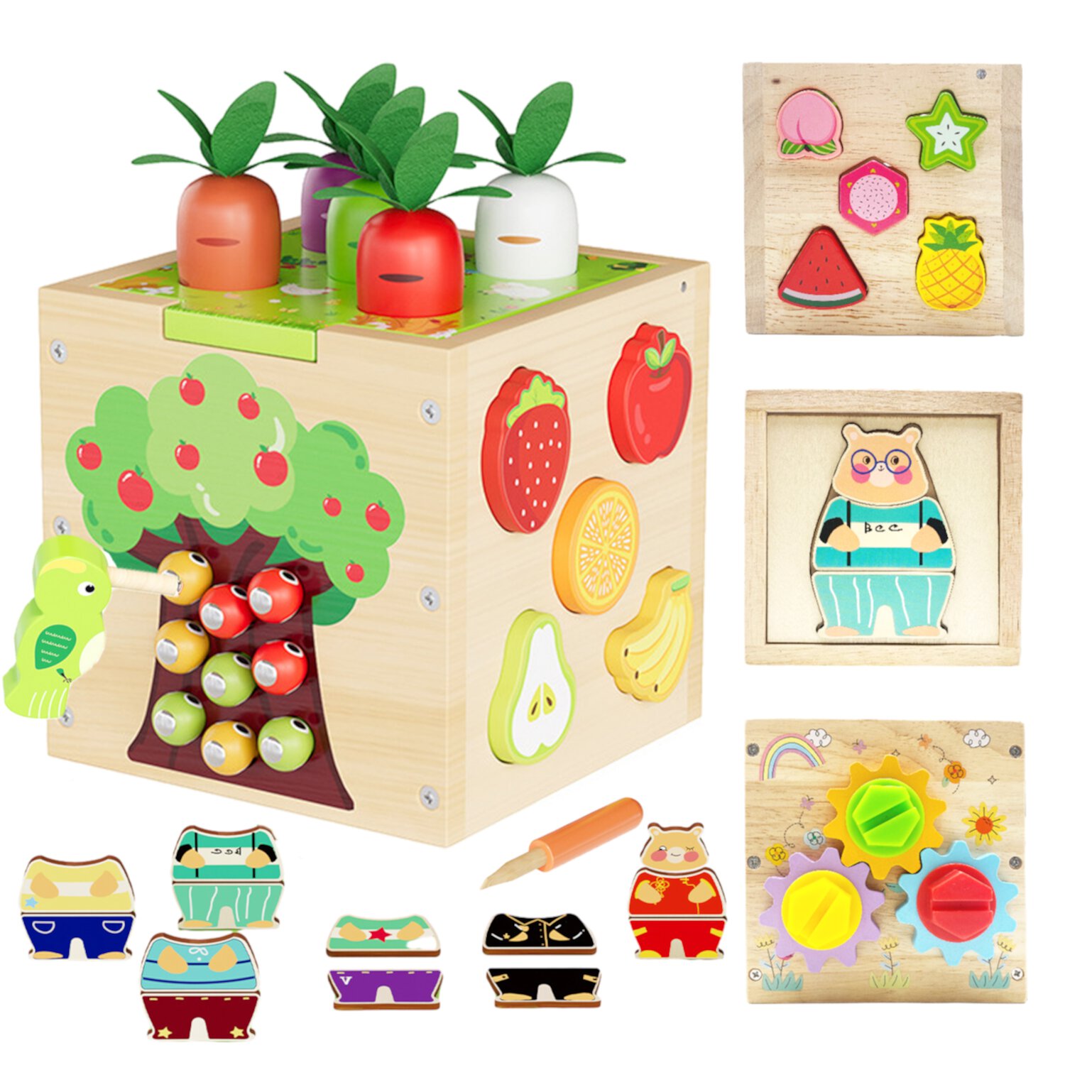 Wooden Activity Cube, 6 in 1 Montessori Toys for 18+ Months Babies, Educational Learning Toys for Toddlers Age 1-2 Sytle-Carry