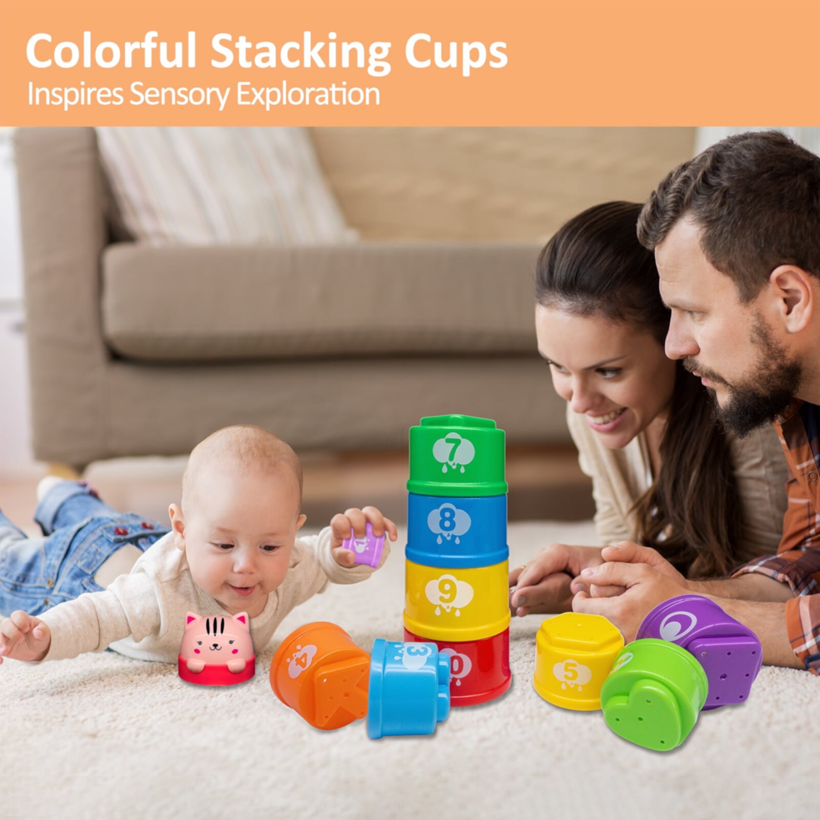 MOONTOY Toddler Stacking Nesting Cups Toys, Egg Matching Toys, Sensory Toddler Toys Learning Montessori Toys for 1 Year Old, First Birthday Girl Gifts for Kids 1-3, Preschool Fine Motor Skills Game MOONTOY