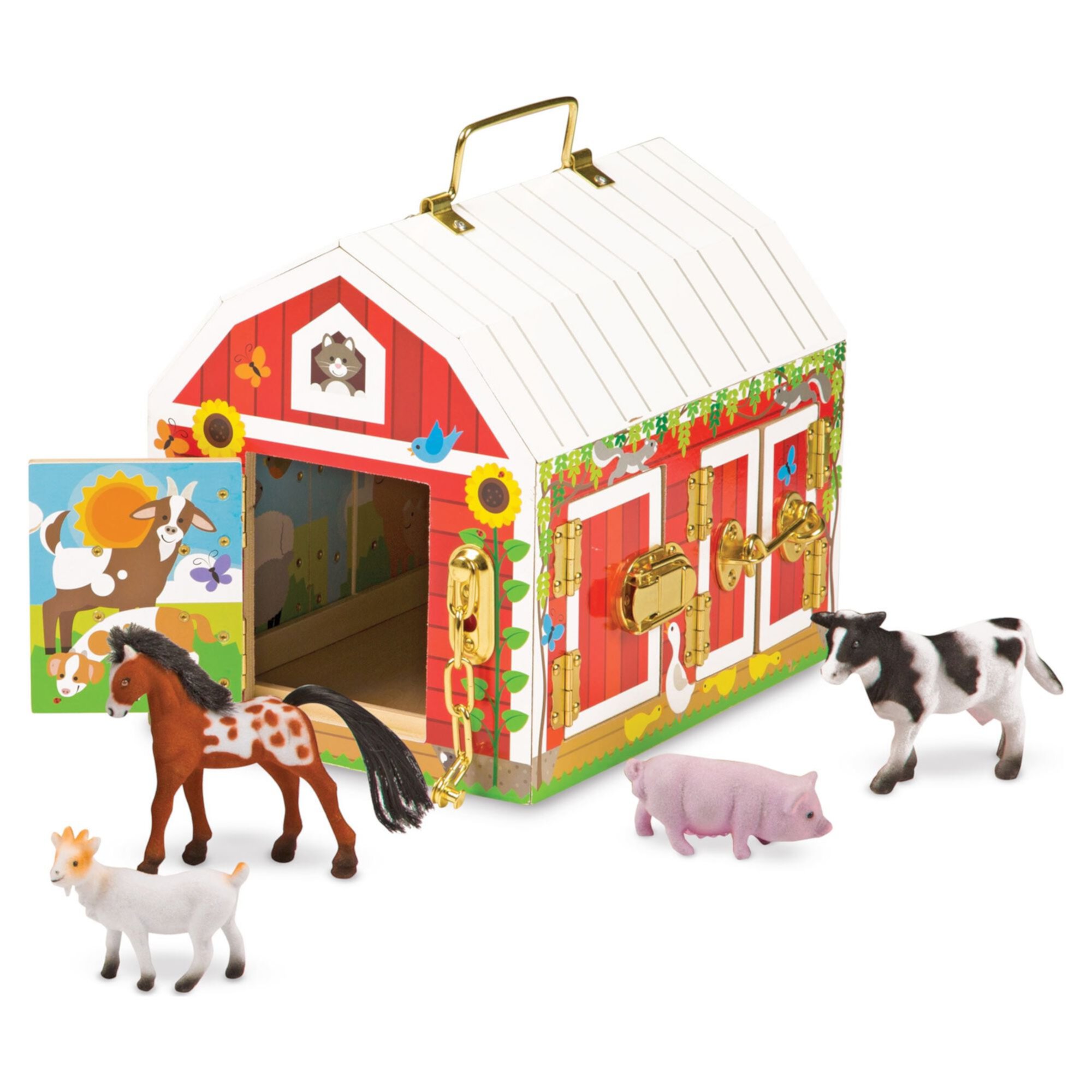 Melissa & Doug Latches Wooden Activity Barn with 5 Doors, 4 Play Figure Farm Animals Melissa & Doug