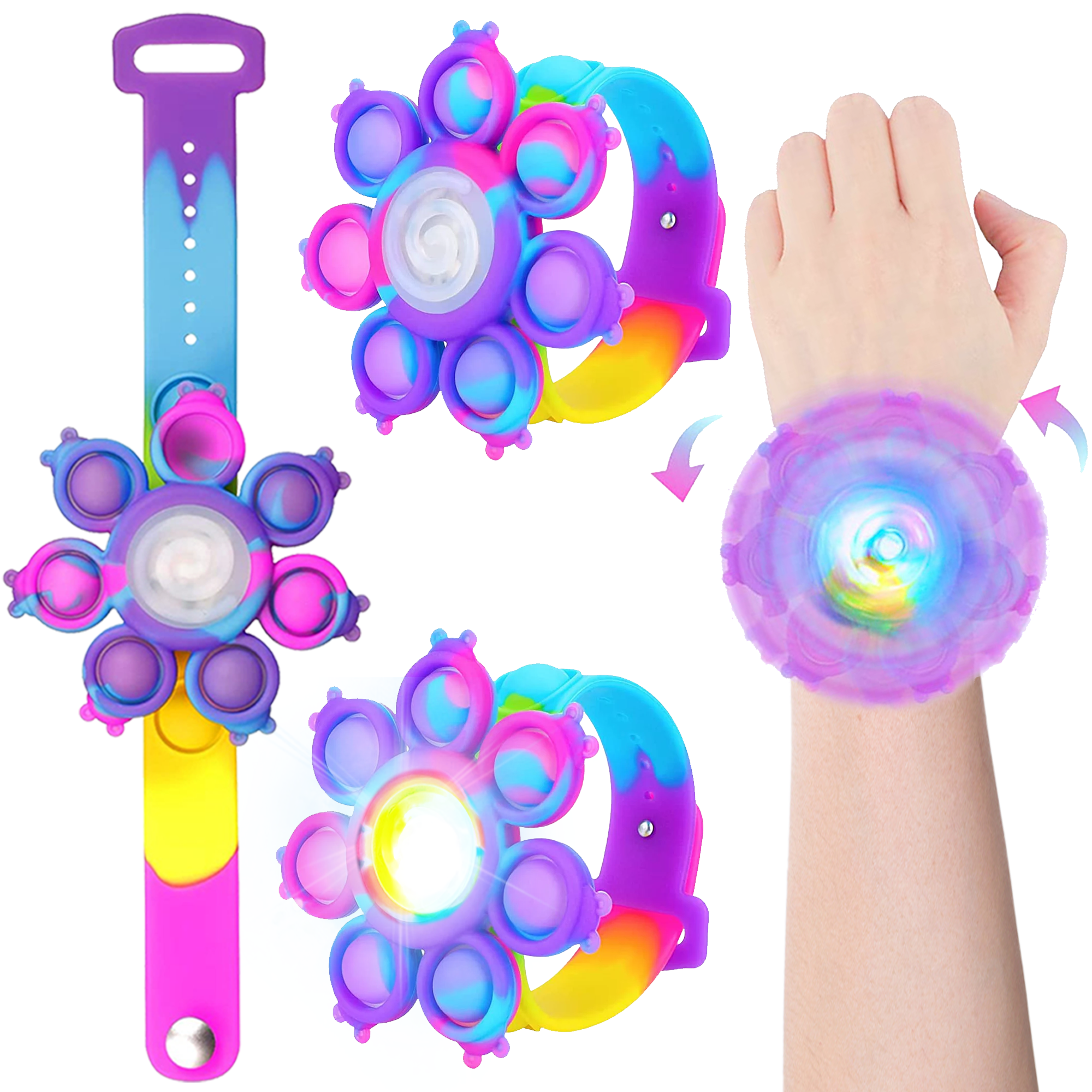 Adofi 2PC Push Poping Bracelet Wristband, Wearable Pop Rotating Fidget Toy Fidget Bracelet, Silicone Anxiety Stress Relief Pop Bracelets Push Pop Toys for Kids and Adults Adofi