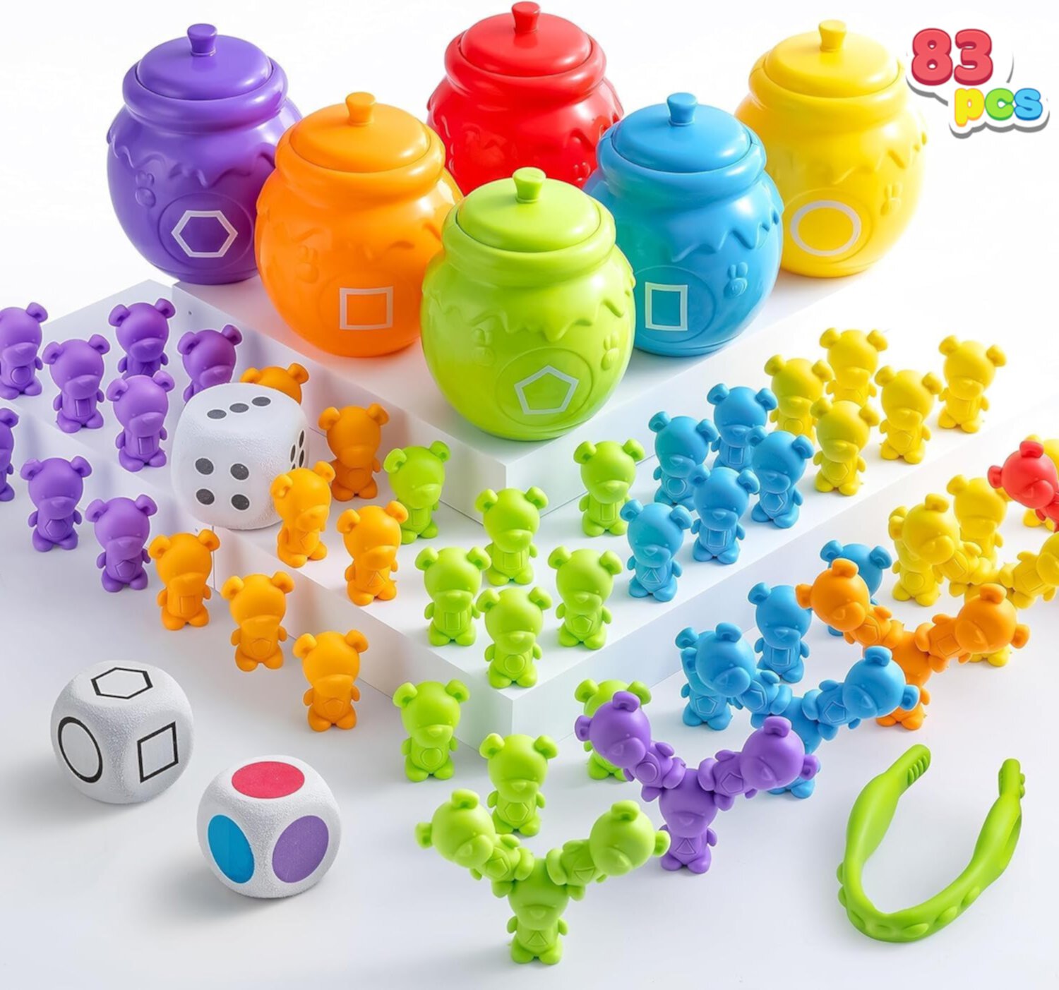 Syncfun Counting Bear Toys, Linking Blocks Toys with Color Sorting Cups, STEM Educational Toys for Toddler, Ages 3+ SYNCFUN