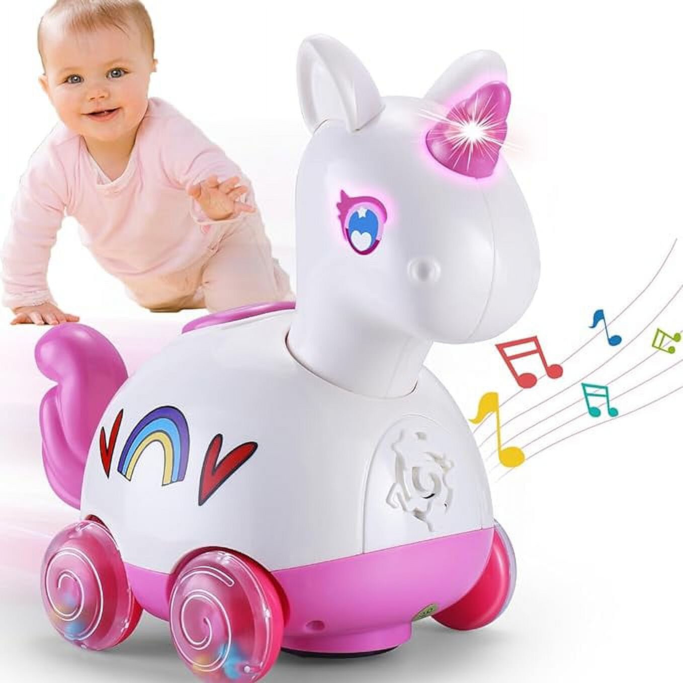 Wanonoo Crawling Unicorn Baby Toy for 6-12 Month, Tummy Time Development Learning Toys with Music & Lights for 7 8 9 10 11 12-18 Month, Toddler Birthday Gift for 1 2 Year Old Girls Boys Wanonoo