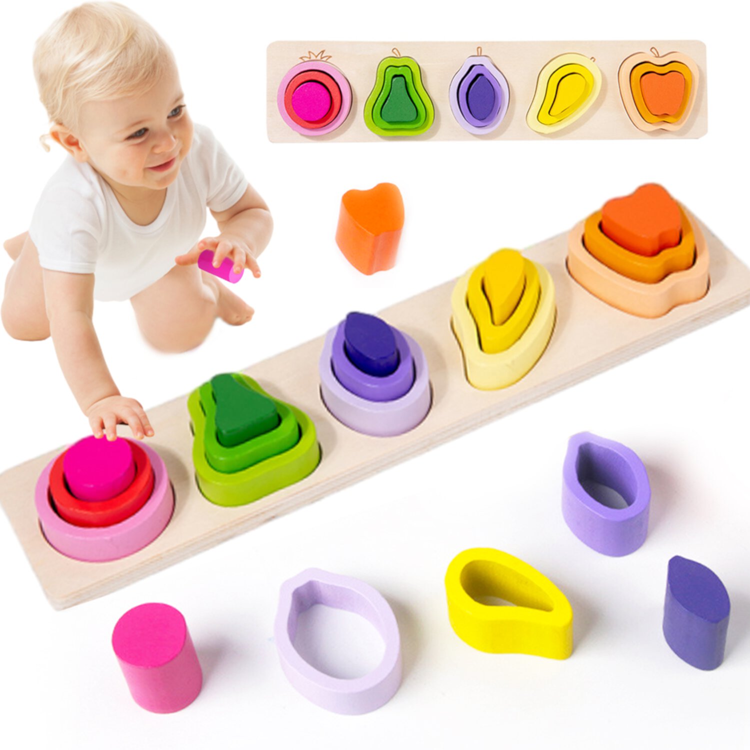 Montessori Toys Gift for 1 2 3 4 Years Old, Wooden Sorting & Stacking Educational Toys, Toddler Toys Age 1-3 Girls Boys Sytle-Carry