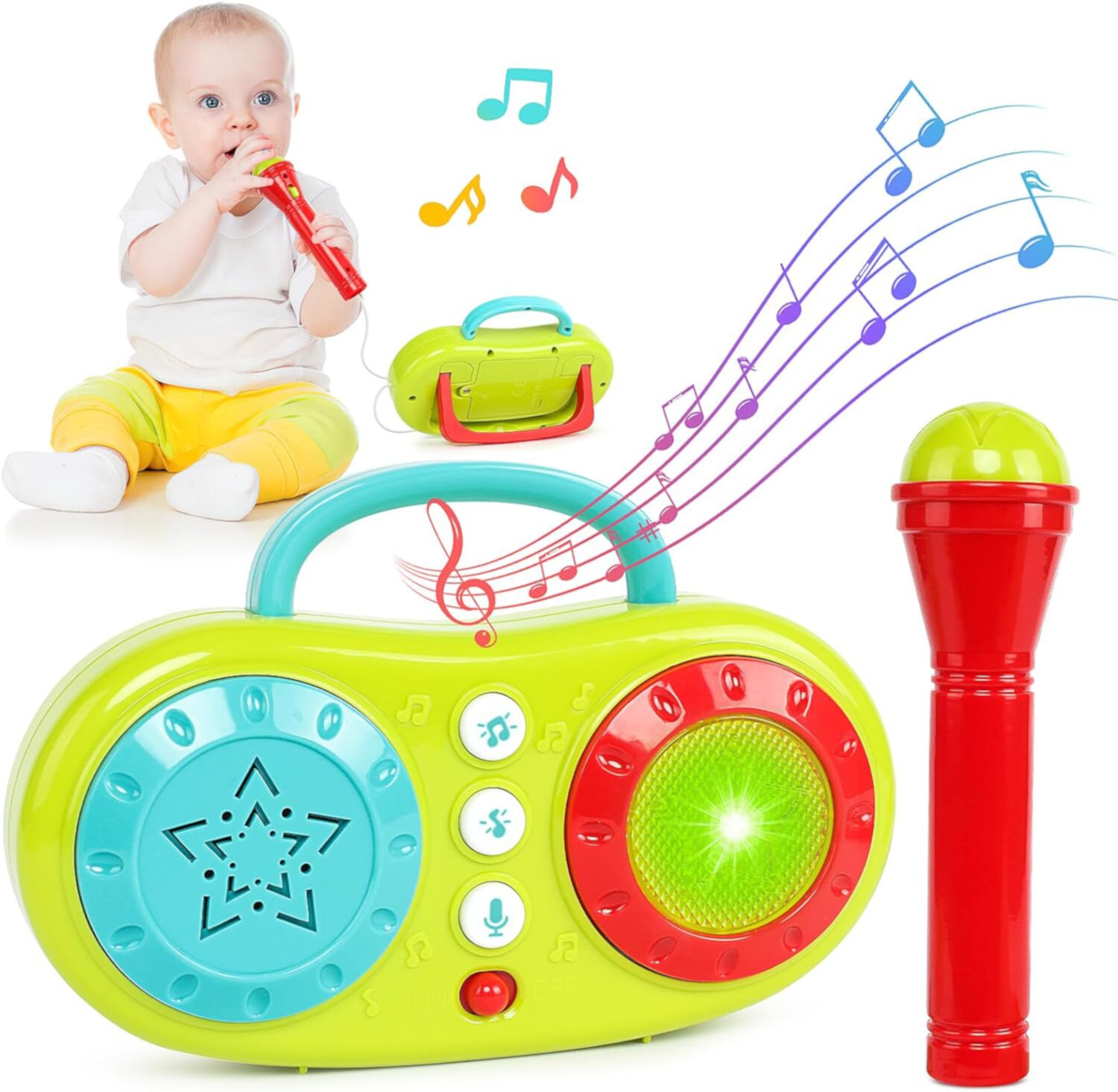 Toy for 1 2 3 Years Old - Musical Toys with Microphone - Educational Learning Toys for 1 Year Old  Boys Girls - Light & Sound Kids Karaoke Toy Style-Carry