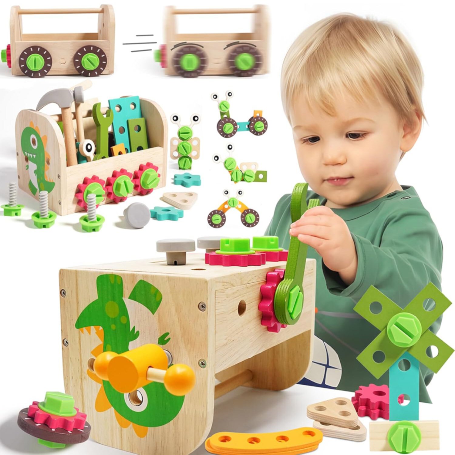 Wooden Kids Tool Set Toys for Boys Age 2 3 4 5, STEM Construction Toys for 2 3 4 Year Old Boys, Learning Toys for 1 2 3 Year Old Boys Girls Suorfoxs